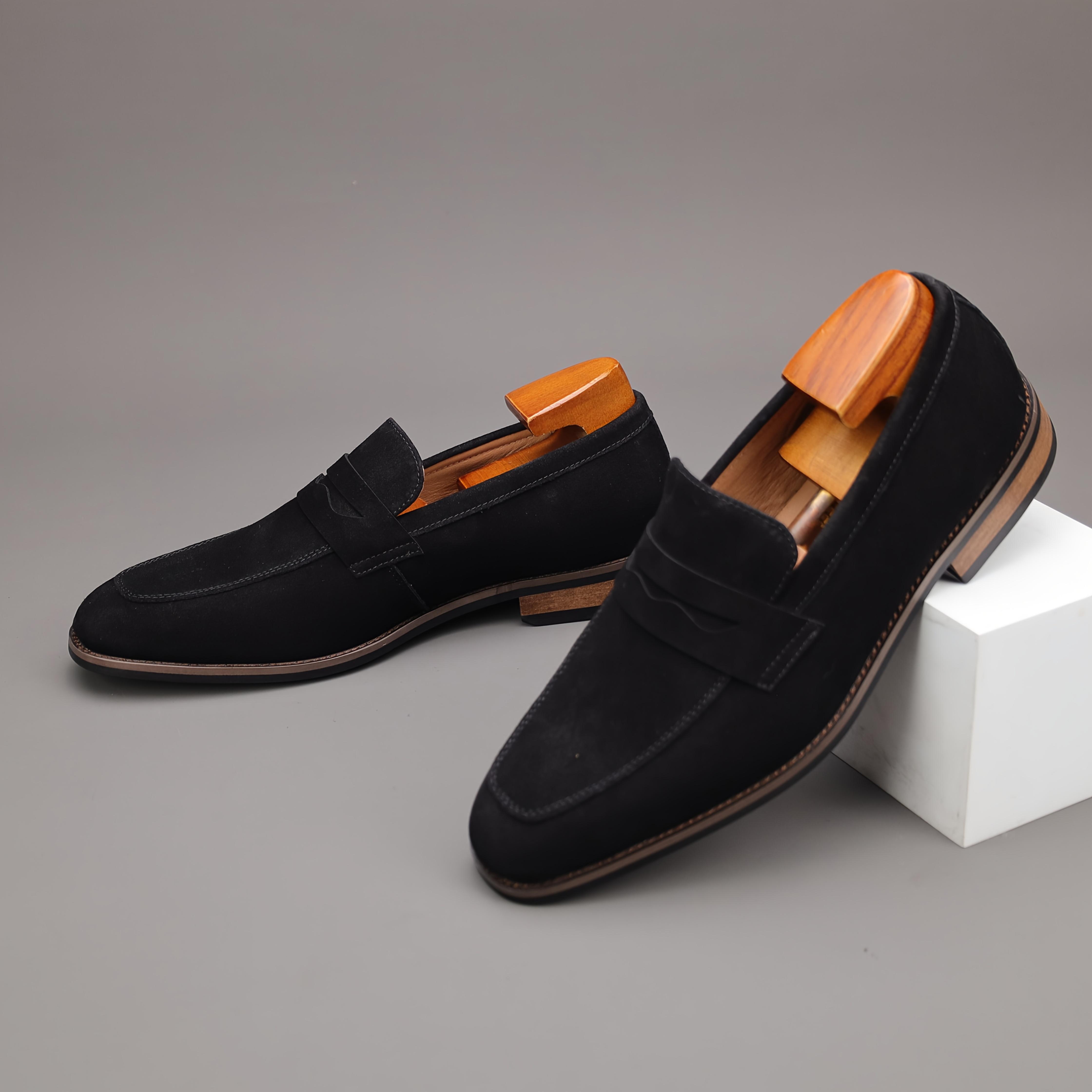 Men's Top Grain Cow Upper Slip On Penny Loafer Shoes, Elegant Comfy Non Slip Rubber Sole Dress Shoes, Men's Footwear,Real Shoes,size7-14