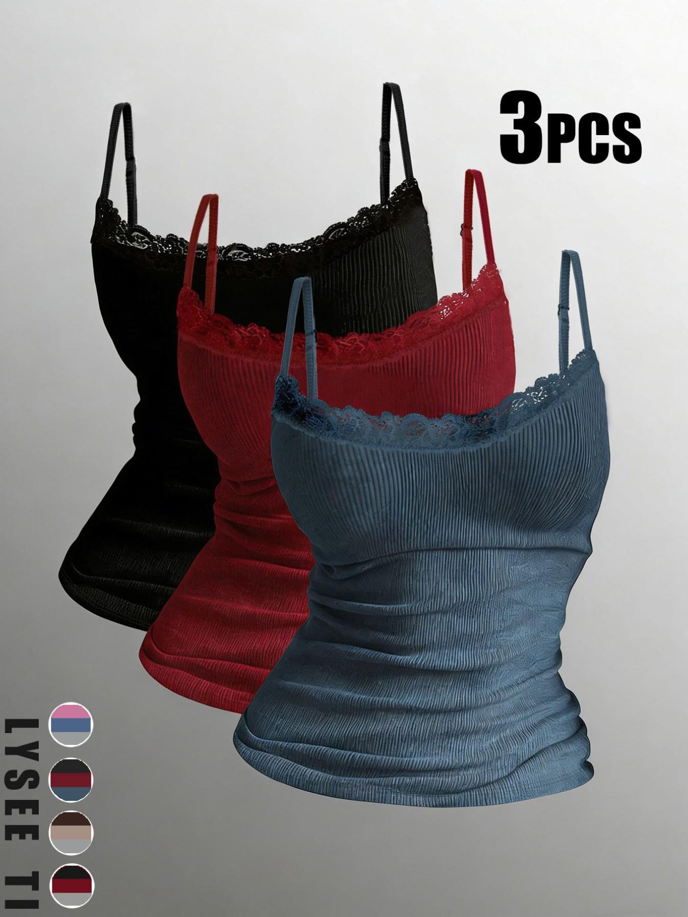 Women's Contrast Lace Tank Top, Casual Comfy Breathable Sleeveless Top, Ladies Clothing for All Seasons