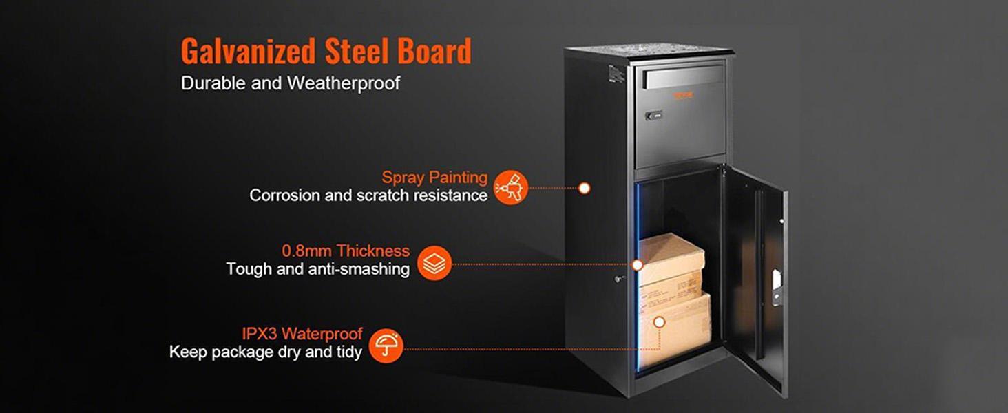 VEVOR Package Delivery Boxes for Outside 16.2x15.8x44, Galvanized Steel Package Delivery Box with Coded Lock, Removable Anti-theft Baffle, IPX3 Waterproof Parcel Drop Box for Outside, Porch VEVOR Package Delivery Boxes for Outside 16.2x15.8x44, Galvanized Steel Package Delivery Box with Coded Lock, Removable Anti-theft Baffle, IPX3 Waterproof Parcel Drop Box for Outside, Porch