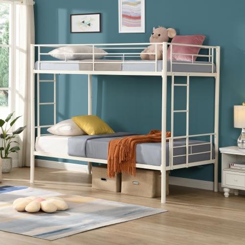[Bellemave]Bunk Bed Twin Over Twin Size with 2 Ladders and Full-Length Guardrail, Metal, Storage Space, No Box Spring Needed, Noise Free, Black