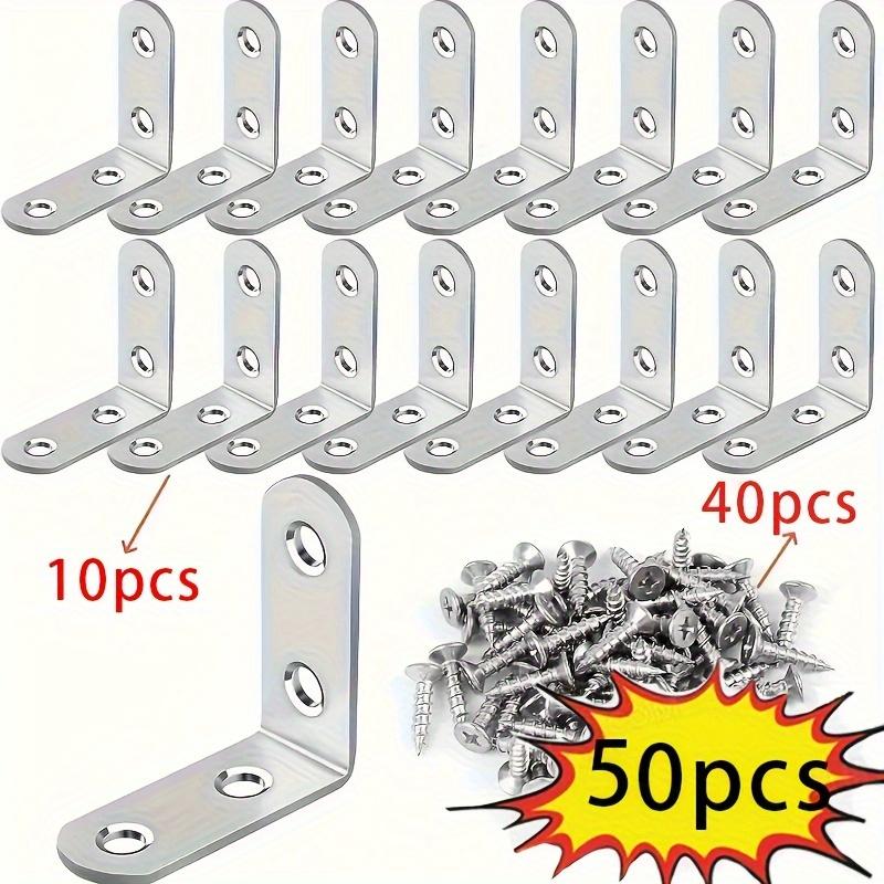 L-shaped bracket corner piece set, 90 degree right angle, including screws, suitable for wooden shelves, chairs, tables, dressing tables, furniture assembly