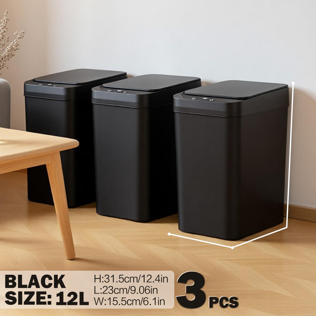 1-3 Pack Black Automatic Small Bathroom Trash Can with Lid —— 3.1 Gallon Touch-Free Intelligent Garbage Bin, Touchless Trash Can with Motion Sensor, Slim Dog-Proof Wastebasket, Plastic Wastebasket for Bedroom, Office, Kitchen