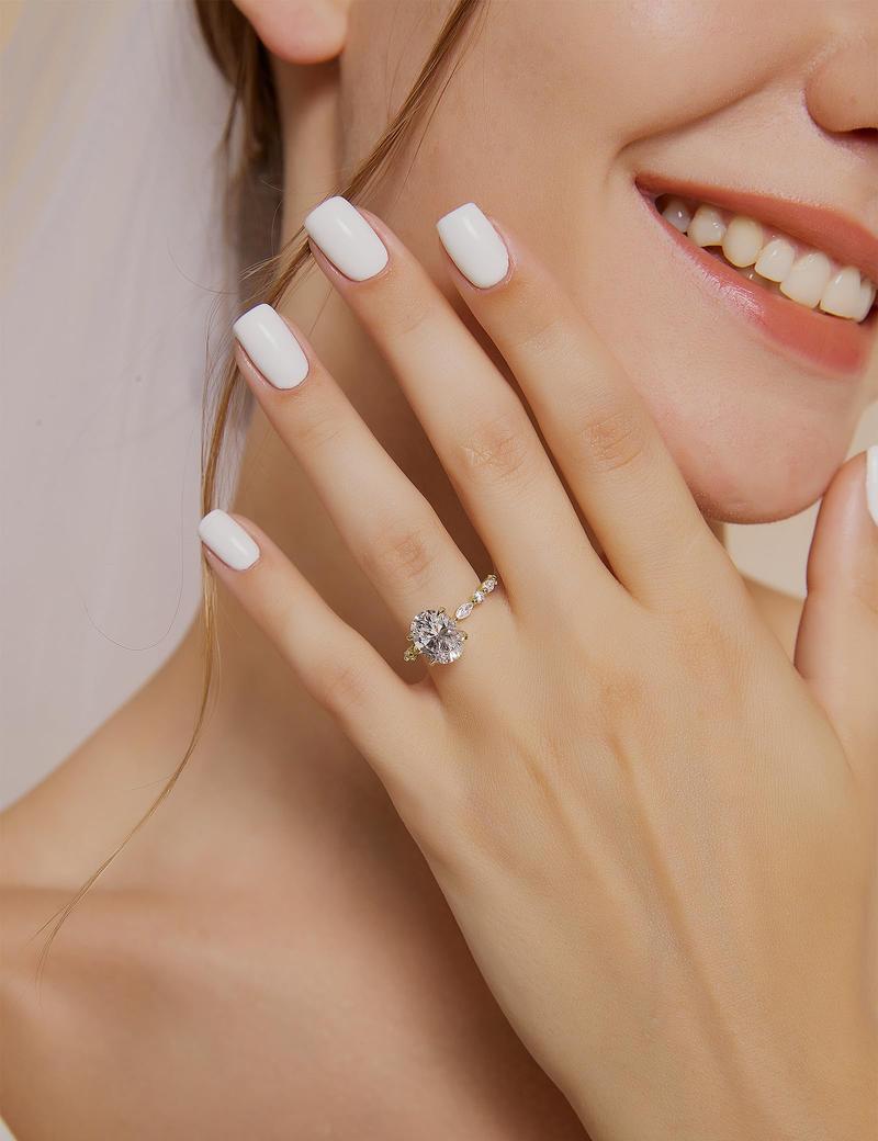 EAMTI 3 CT 925 Sterling Silver Ring Oval Cut Cubic Zirconia Engagement Solitaire Halo Promise Ring for Women