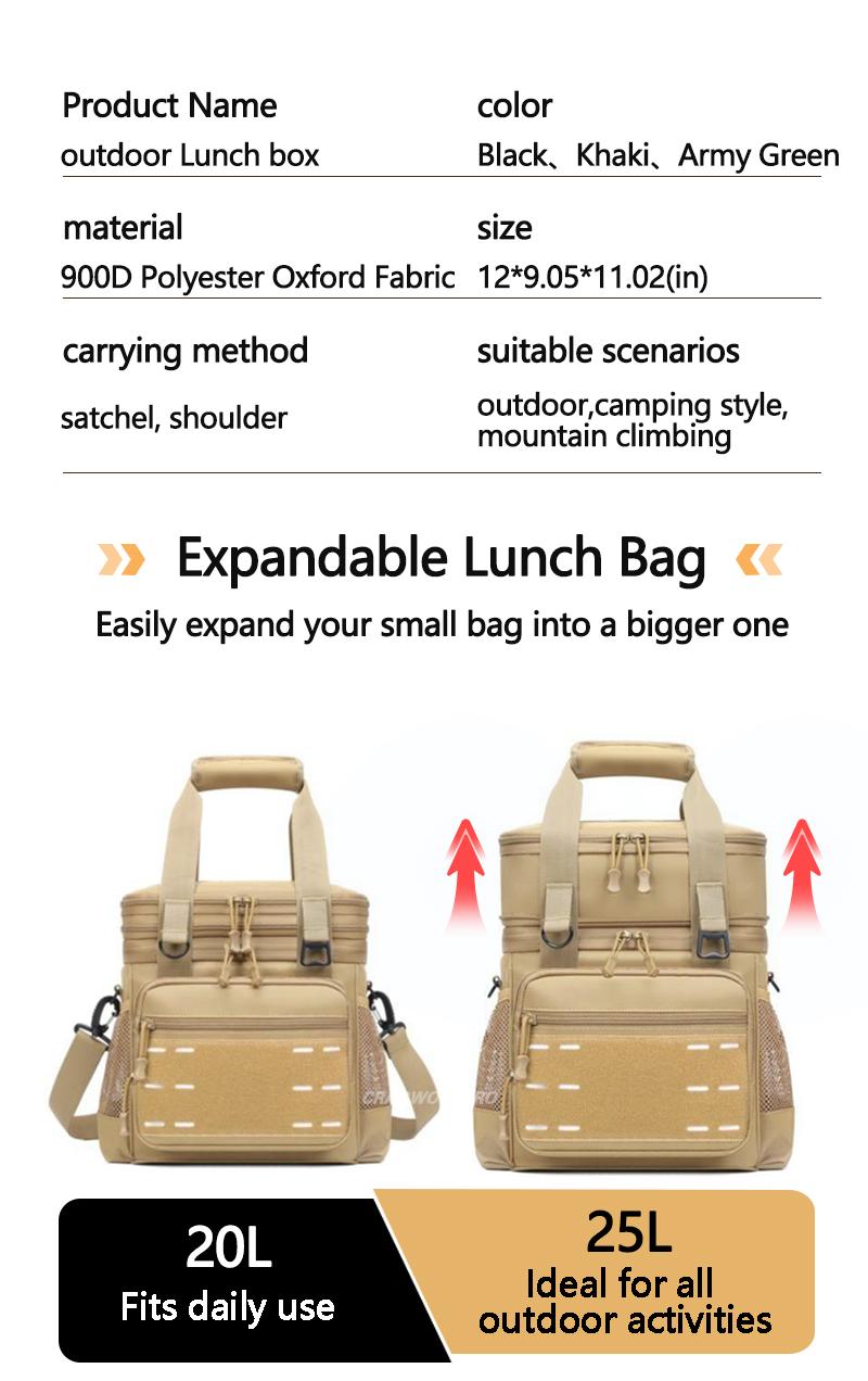 2026(Black) Tactical Lunch Box for Men, Insulated Lunch Bag Adult, Thermal Lunchbox Leakproof Waterproof Cooler Bag, Large Lunch Pail for Work Office Camping Travel , lunch cooler leak bag heavy duty, cooler backpack large waterproof Durable mesh pocket