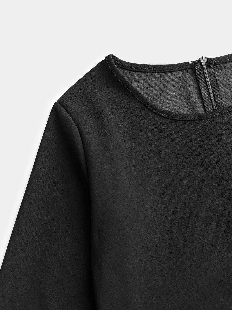 Valentine's Day Women's Solid Color PU Leather Patchwork Zipper Bodycon Dress, Elegant Slim Fit Long Sleeve Party Dress, Casual Fashion Clothing