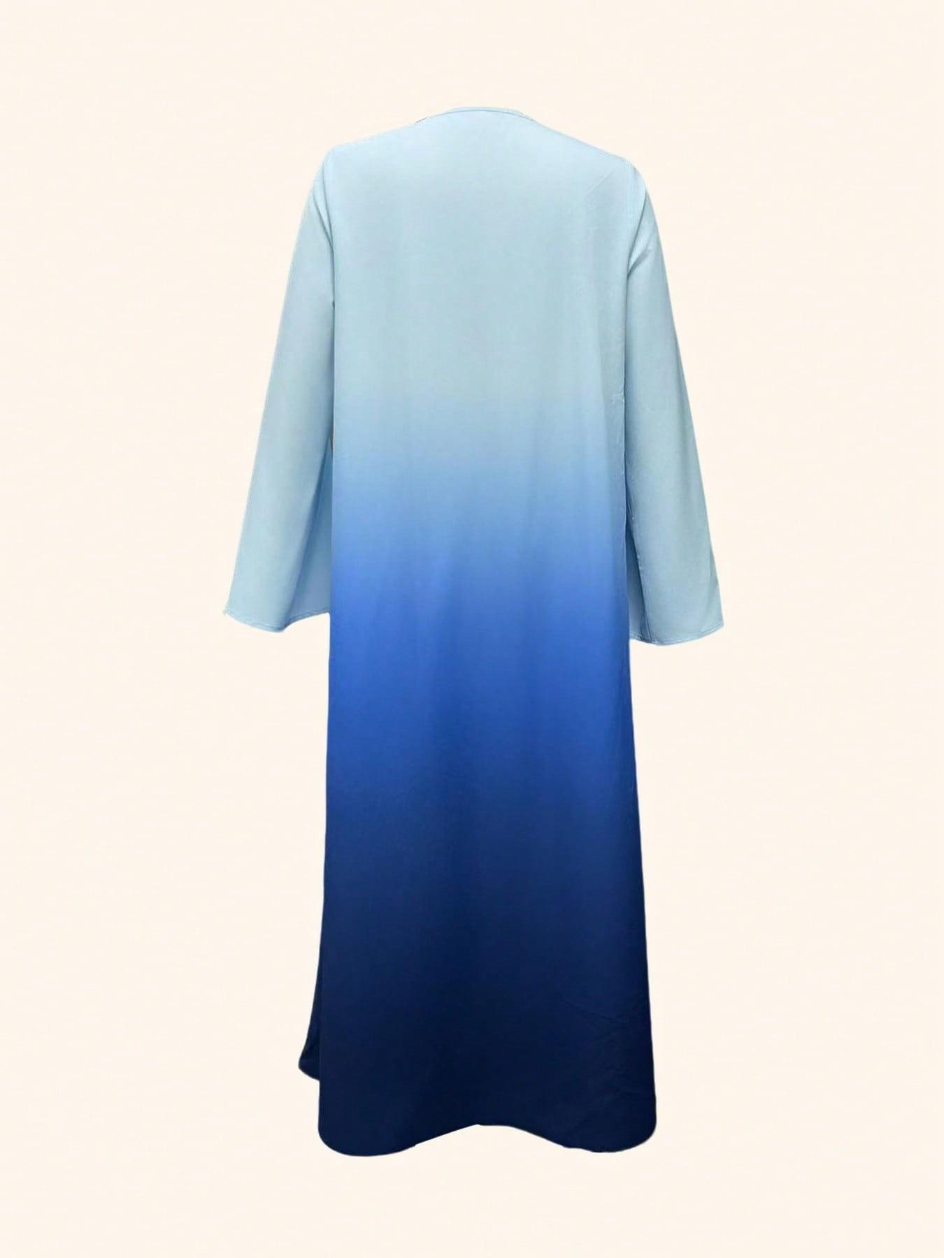 Elegant Light Blue Gradient Abaya Cardigan, Elegant Islamic Clothing, Modest Muslim Long Dress, Islamic Modesty Clothes, Perfect for Spring Summer Daily Wear, Stylish and Comfortable