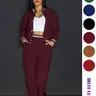 American Vintage Casual Women's Two-Piece Baseball Set, Striped Ribbed Knit Baseball Collar Button Short Jacket, Straight Leg Pants with Pockets