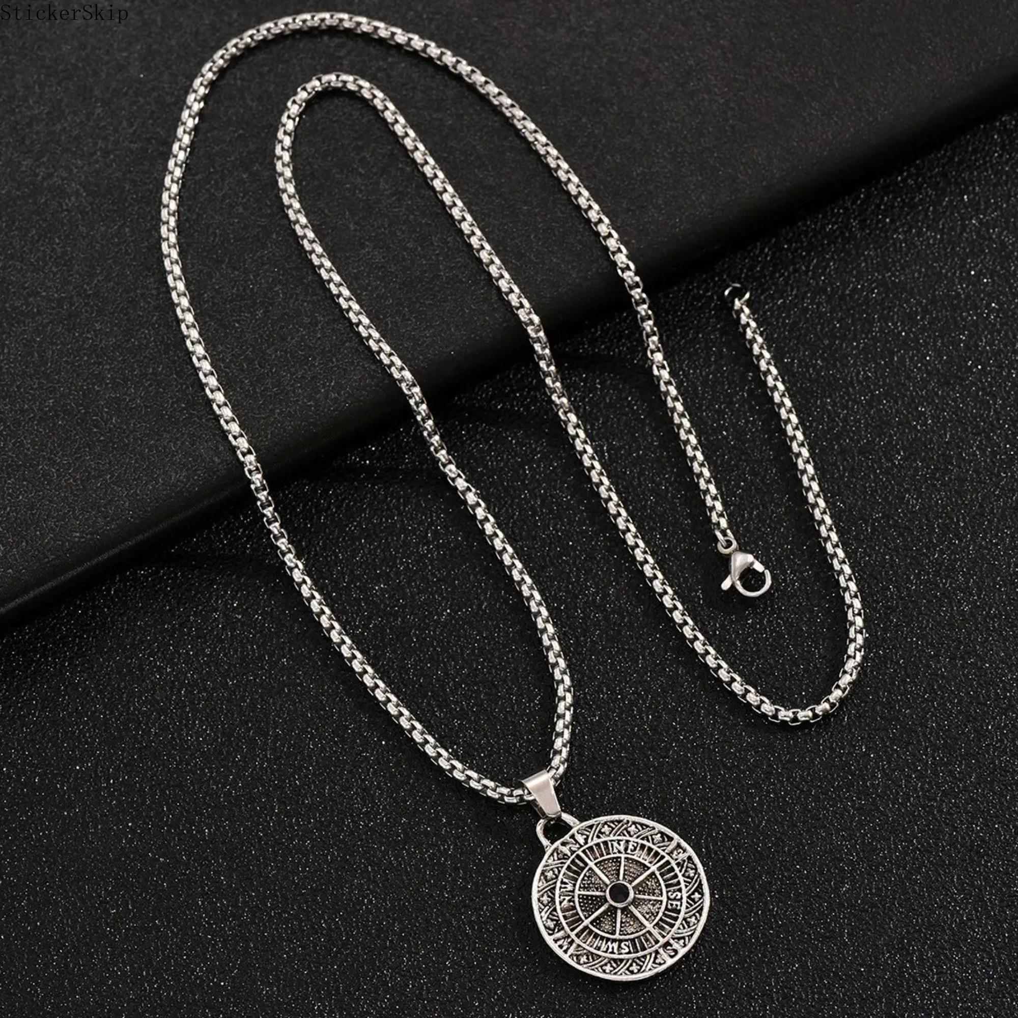 2026NEWMen's stainless steel compass pendant necklace, hip-hop fashion medallion necklace, gift for men