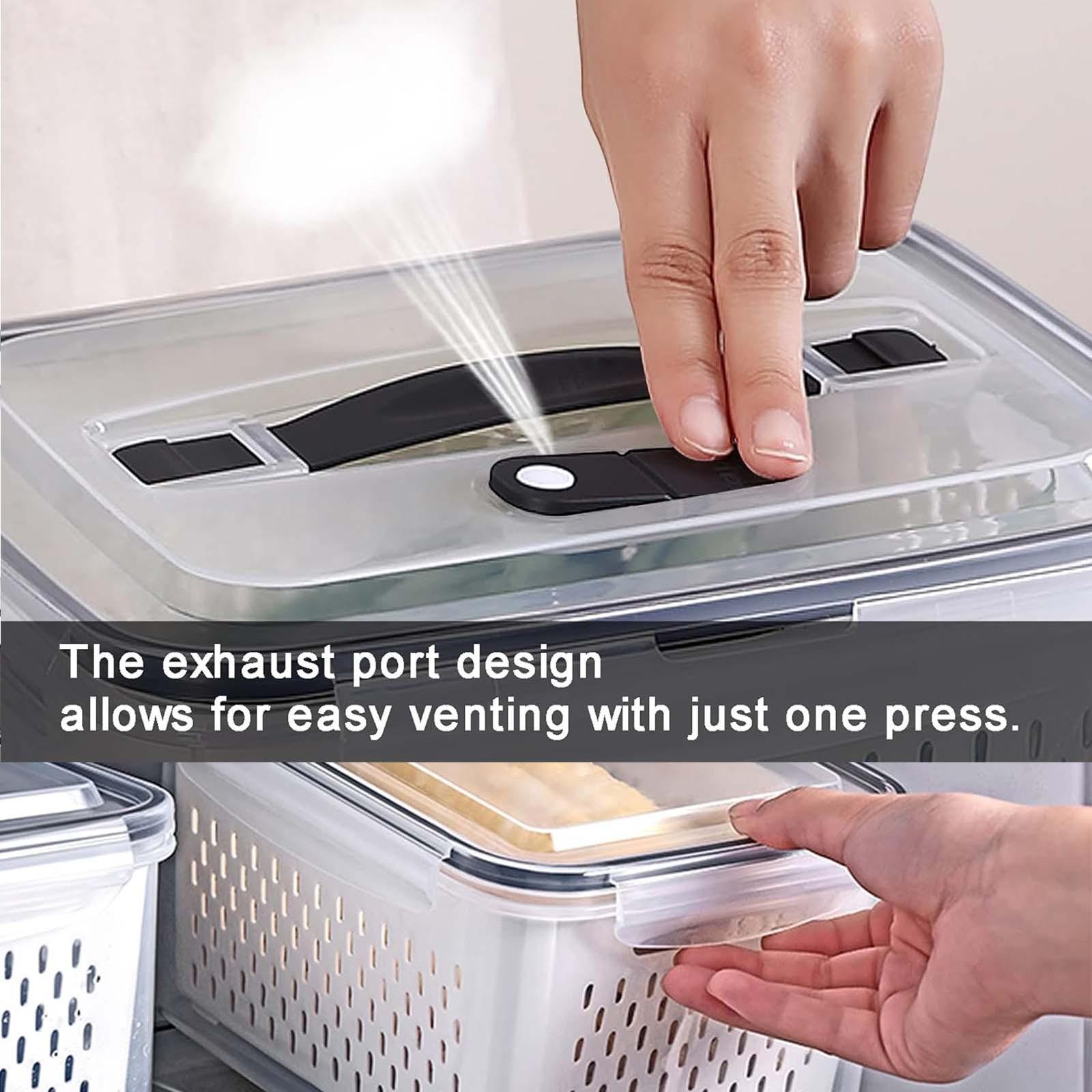 3pcs/5pcs Large Capacity Storage Boxes, Water Drainage/food Preservation Dual-Function Fruit Vegetable Containers, Lid with Handle Refrigerator Box