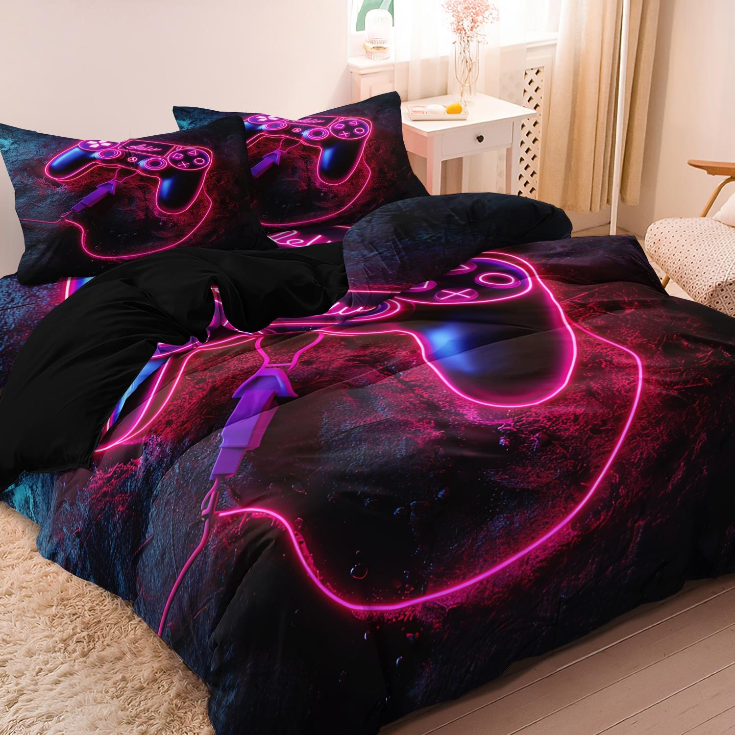 Video Game Controller Mouse Keyboard Headphone Pattern - Modern Fashionable Cool Gamepad Print - Boys Youth Gaming Equipment Bedding Set - 3pcs Duvet Cover Set (1Duvet cover+2Pillowcase ，No quilt)