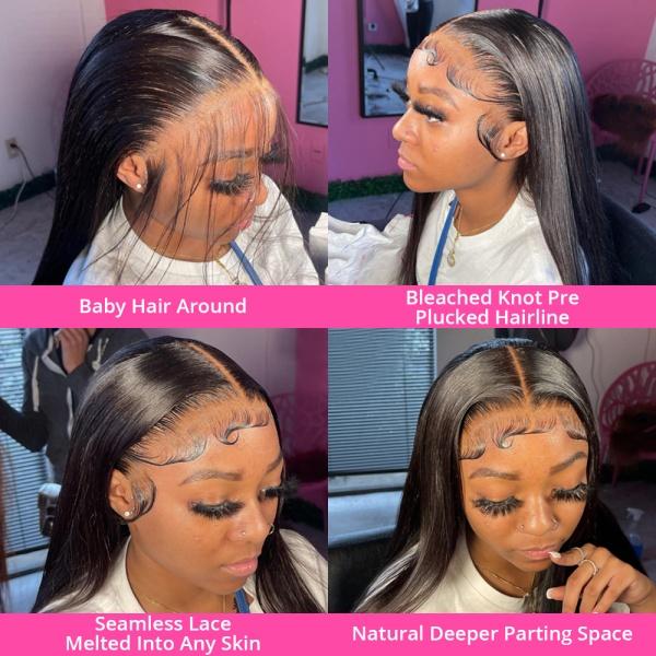 Glueless Wig 5x5 Human Hair Wigs 200% Density 13x4 Bone Straight Lace Front Wigs Blended Hair HD Transparent Pre Cut Lace Closure Wig Brazilian Hair Easy To Go No Glue Need Natural Black Color