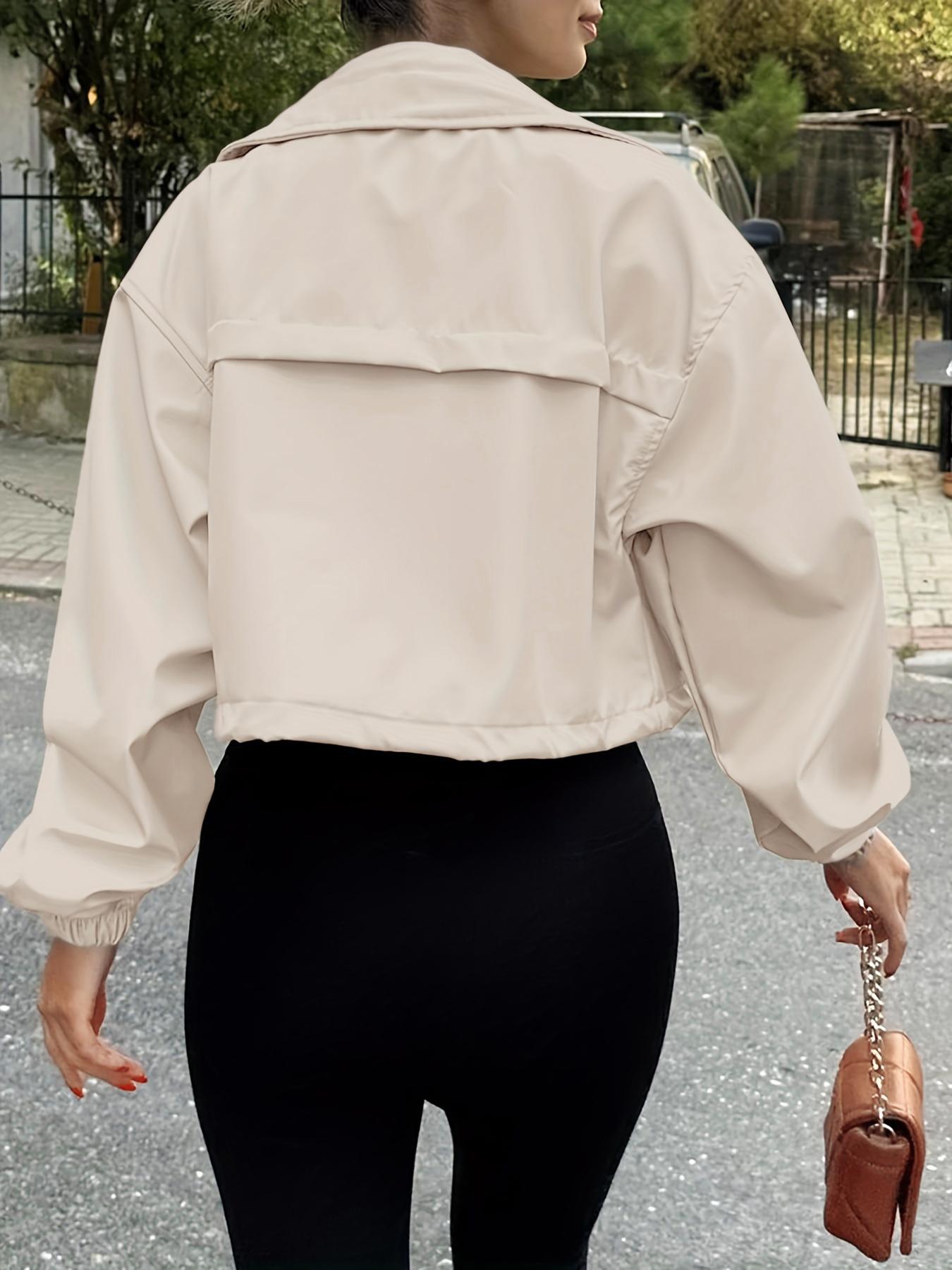 ASWULK Women's Cropped Jacket Zip Up Lightweight Oversized Utility Coat with Pockets for Spring and Fall Wear Adjustable Drawstring Snap Button Zipper