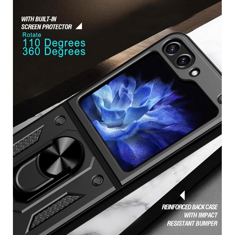 Phone Cases for Samsung Galaxy Z Flip 7 Galaxy Z Flip 6 5 4 3 Case with Slide Camera Cover & Rotated Ring Kickstand Military Grade Shockproof with Magnetic Car Mount Holder Cover case for  Samsung Galaxy Z Flip 7 Red