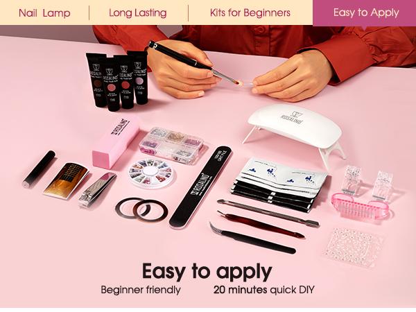 ROSALIND 14Colors Poly Nail Gel Kit with Mini 8LED UV Nail Lamp Drying Nail Art Accessories kit,Clear Pink Glitter Gel Manicure Builder Nail Strengthener Gel for Starter Cutics Extension Nail Gel Drying