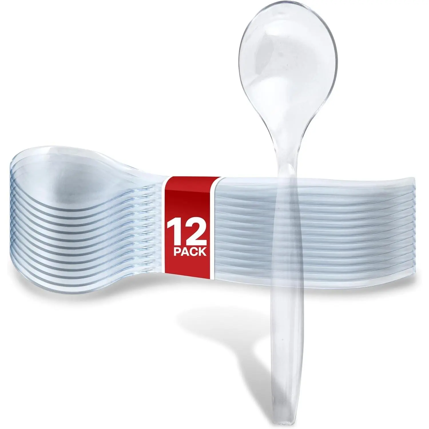 12 Count 10-Inch Disposable Clear Plastic Serving Spoons for Catering, Weddings, Holiday Parties, and Buffets - Large Utensils