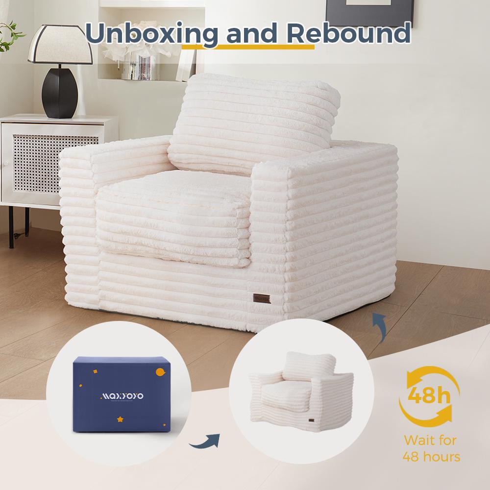 MAXYOYO Plush White Bean Bag Chair, Boneless Couch and Modular Floor Sofa with Pillows, Machine Washable Faux Fur Lazy Sofa