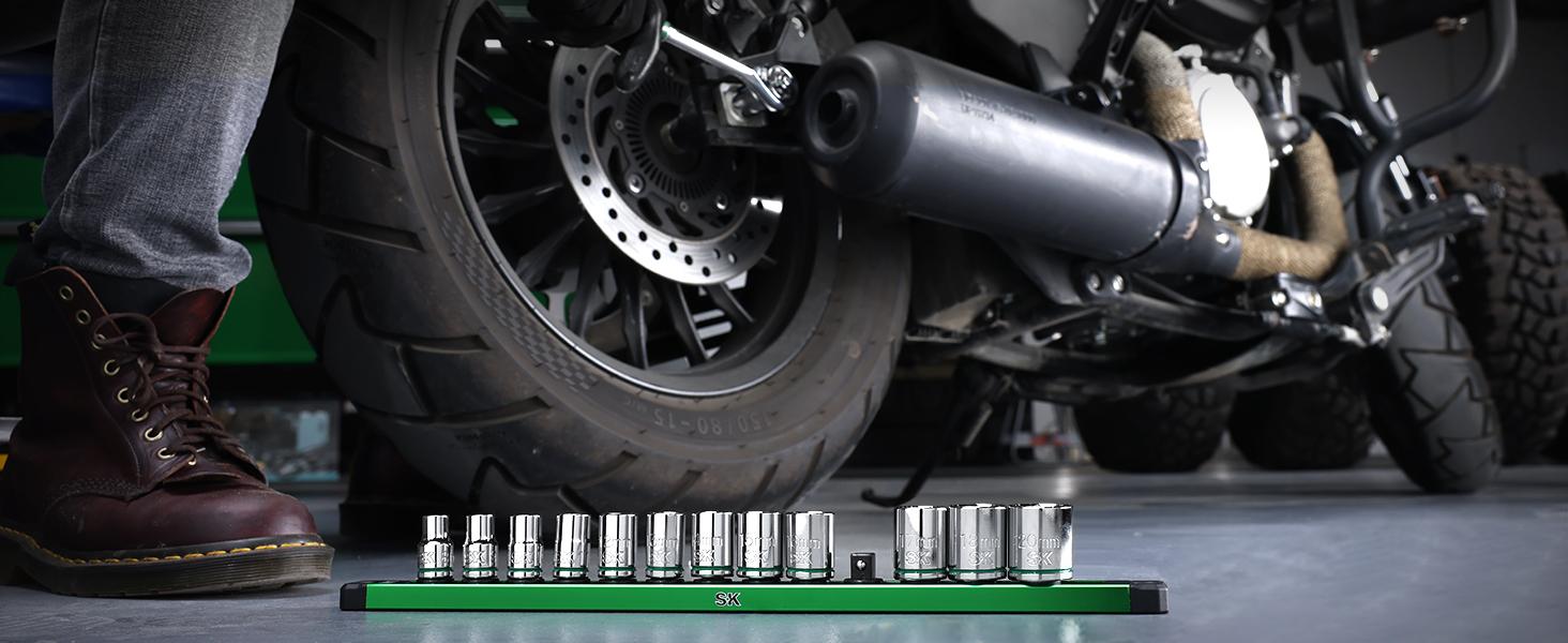 #SpringGlowUp SK 3/8" Drive Socket Set, Deep Metric Sockets, 13-Piece, SuperKrome Finish, Premium CR-V Construction, with Aluminum Socket Organizer