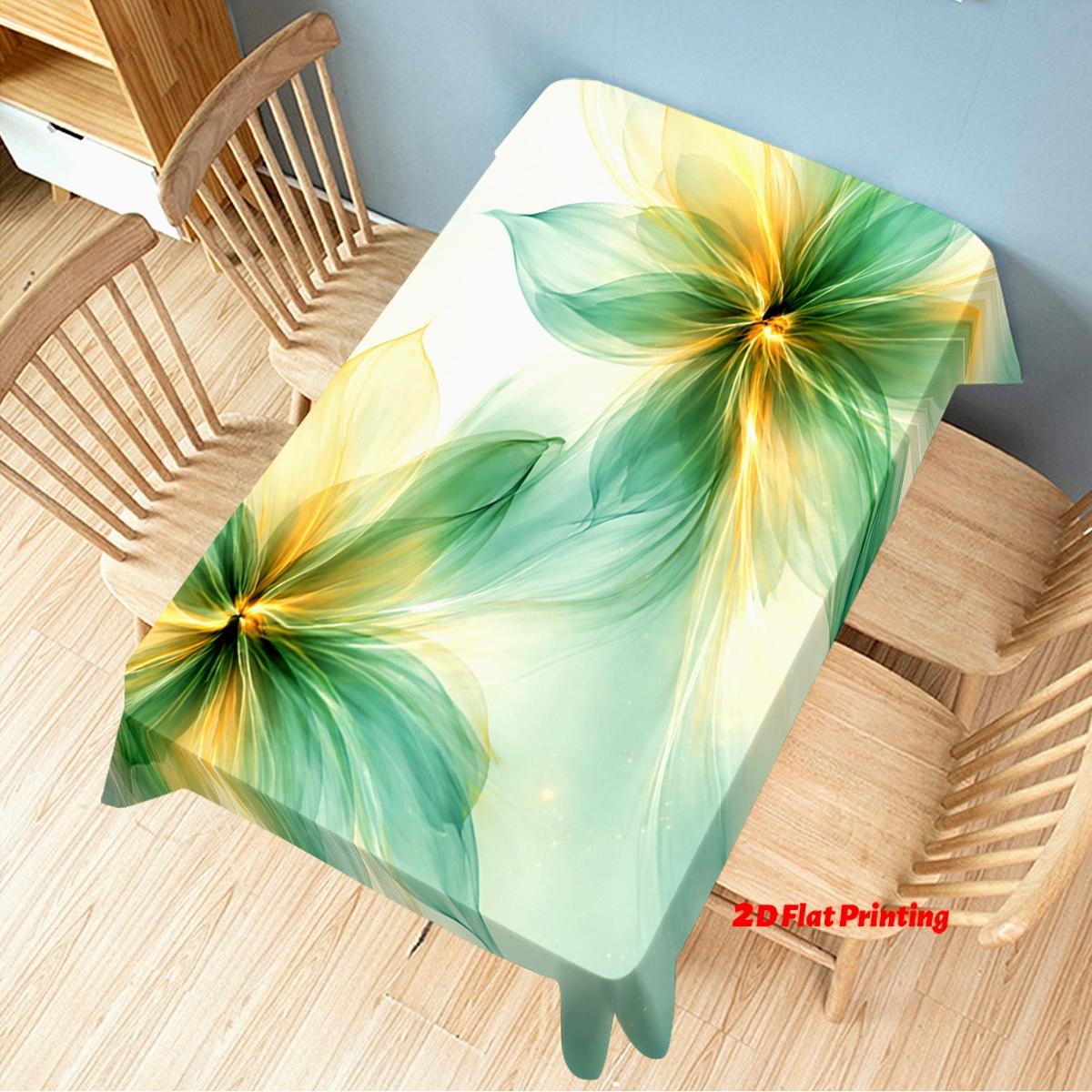 Elegant Floral Print Tablecloth, Light Blue to Gradient, Durable Polyester, Perfect for Parties, Indoor & Outdoor Use, Vibrant Table Decor