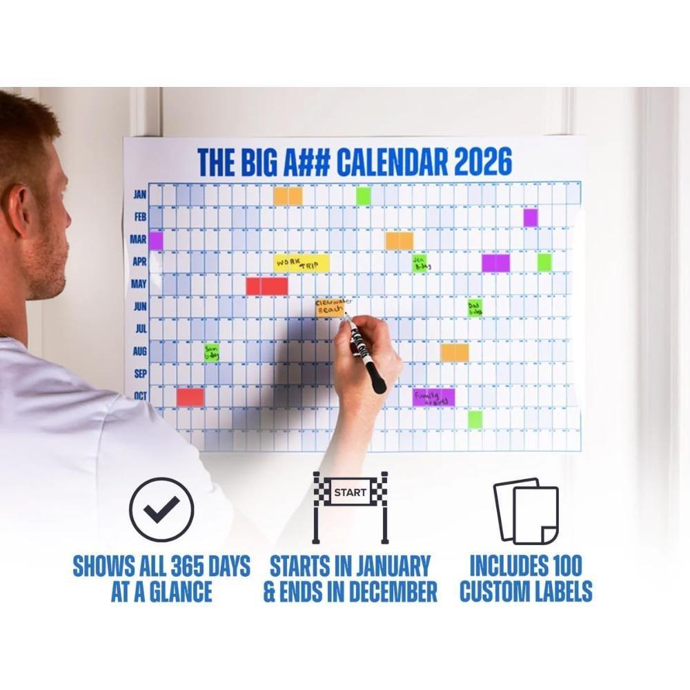 2026 Dry-Erase Wall Calendar, Includes 100 Sticky Notes in 5 Colors & 2 Pens, Oversized Annual Planner for Home, Office, School