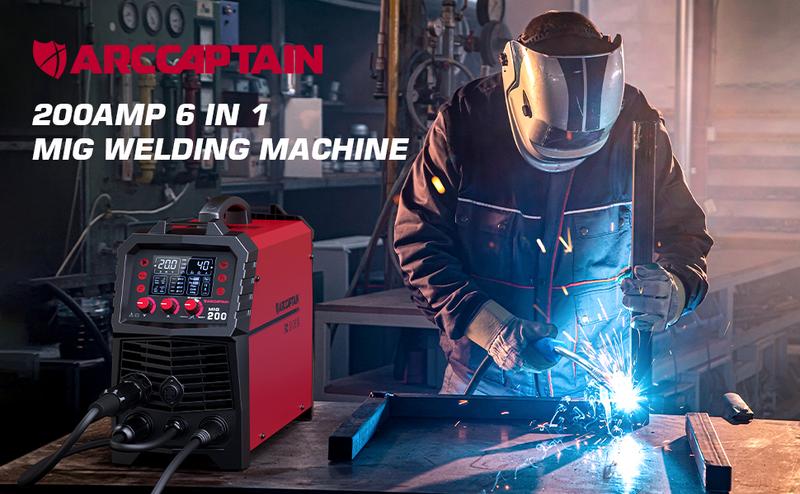 ARCCAPTAIN MIG200 MAG Welding Machine 200 Amps, 6 in 1 Fully Synergic Welding Machine Flux Cored/MIG Inert Gas Welding Machine/MMA/Lift TIG/Spool Gun MIG/Spot Welding, IGBT Inverter 230V
