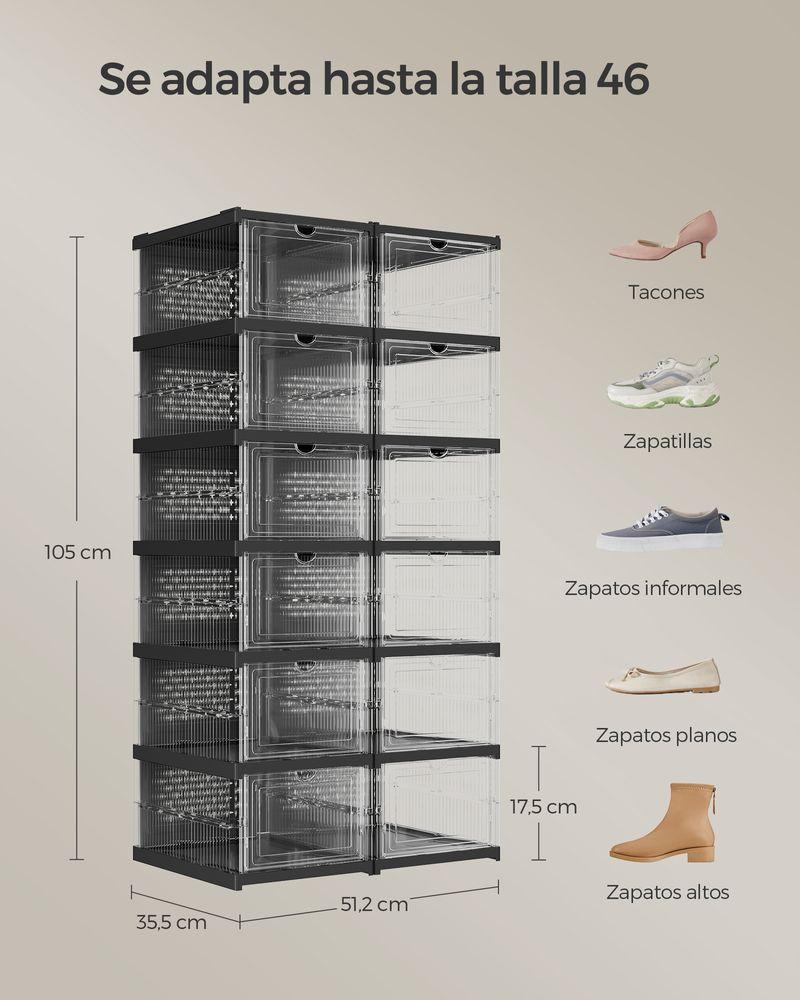 6-Tier Drop Front Shoe Storage Box with Clear Door, Stackable Shoe Organizer for Closet & Entryway