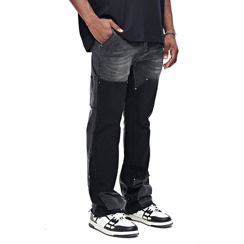 GINGTTO Men's Stacked Flared Jeans Relaxed Bootcut Patchwork Streetwear Straight Leg Stretch Denim Pants