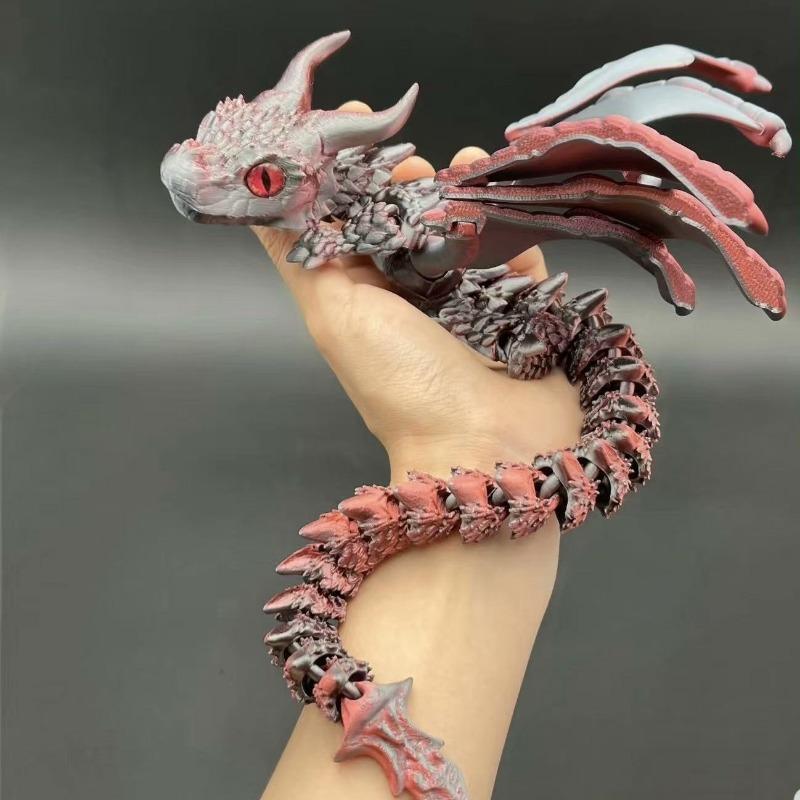 3D Printed Double-Horned Winged Dragon Figurine, Flexible Fully Articulated Multi-Joint Movable Model with Iridescent Gradient Finish, Room Decor, Household Items Decor, Sports & Outdoor Protective Gear Styling Accessory