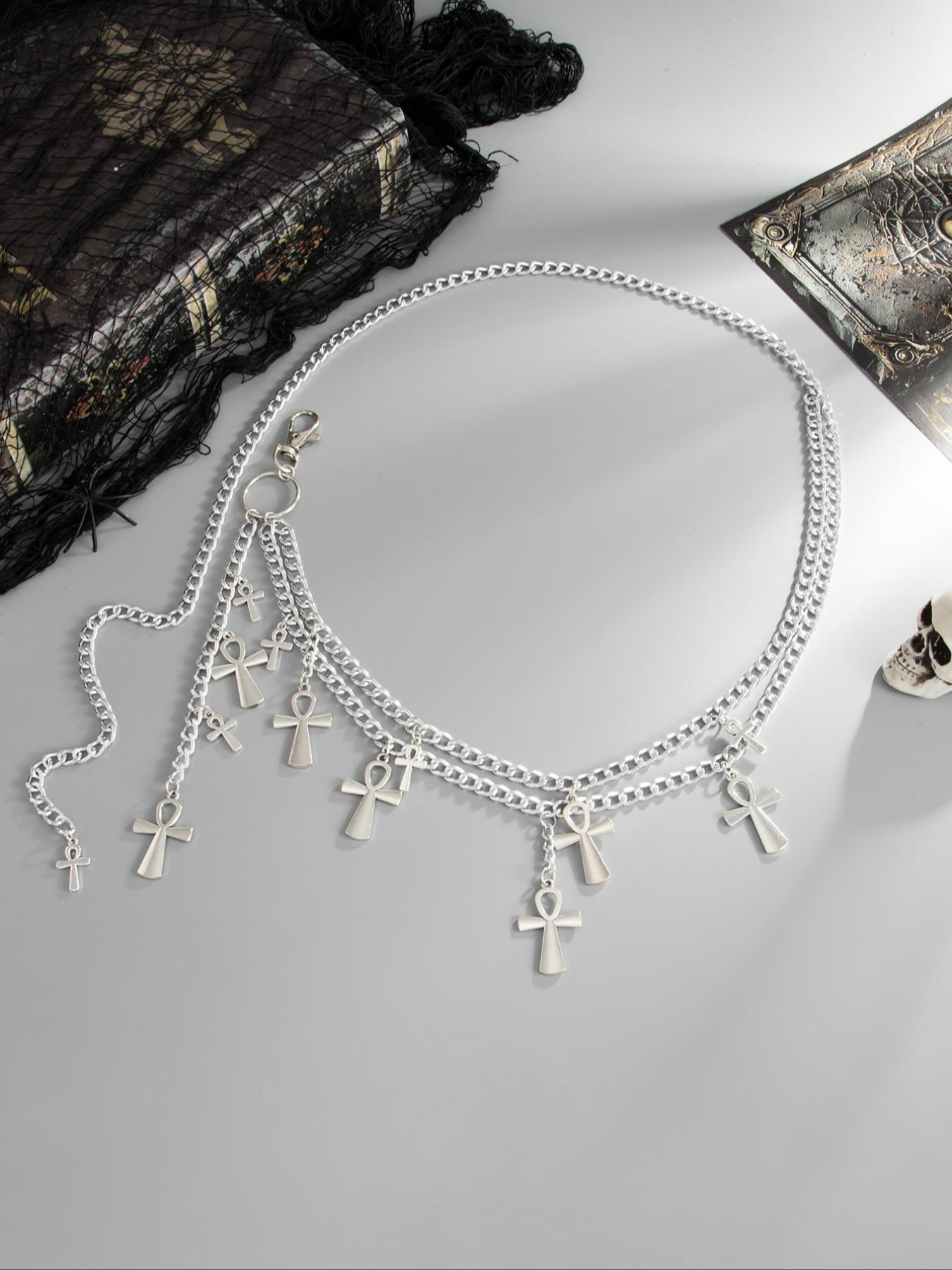 Punk Gothic Cross Tassel Waist Chain Body Jewelry for Women, Adjustable Alloy Plain Design Accessory for Daily Party Holiday Wear