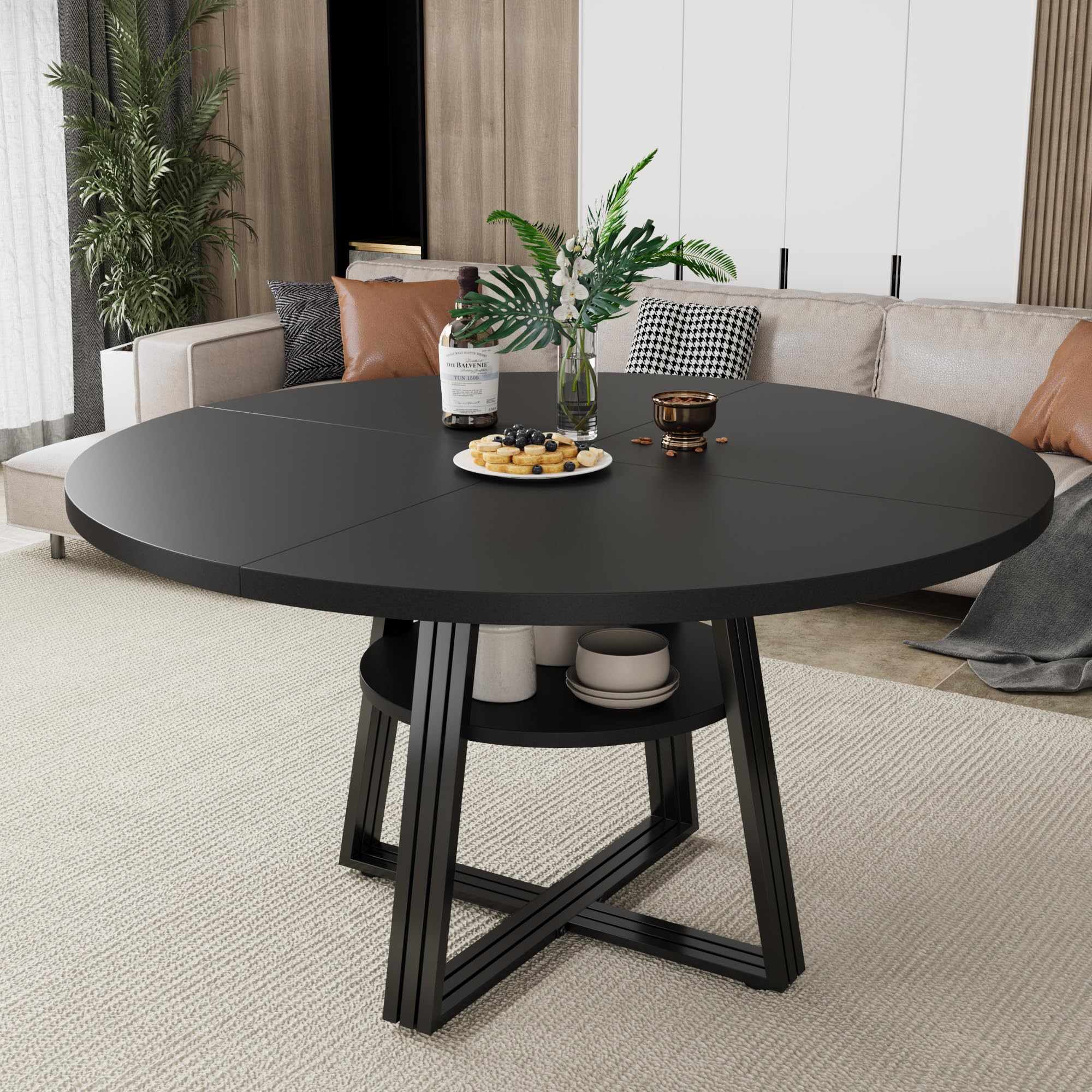 Round Dining Table for 4-6, 42" Kitchen Table with Storage, Circle Dinner Tables for Kitchen, Dining Room, Living Room, Meeting Room, Apartment