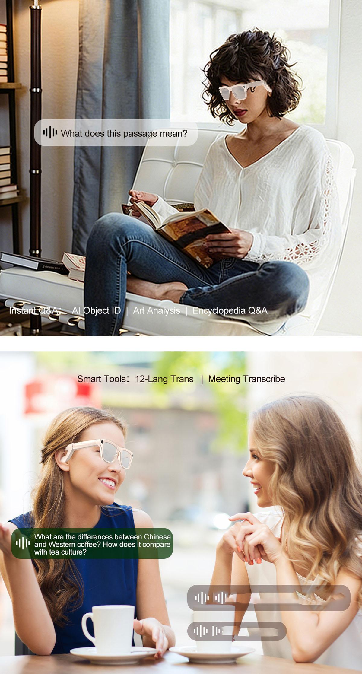 xk one pro AI wireless photo-taking glasses, equipped with an 800W camera for taking photos, AI object recognition, making and receiving calls, body-worn detection, AI translation, voice activation. Note: This product cannot record videos.