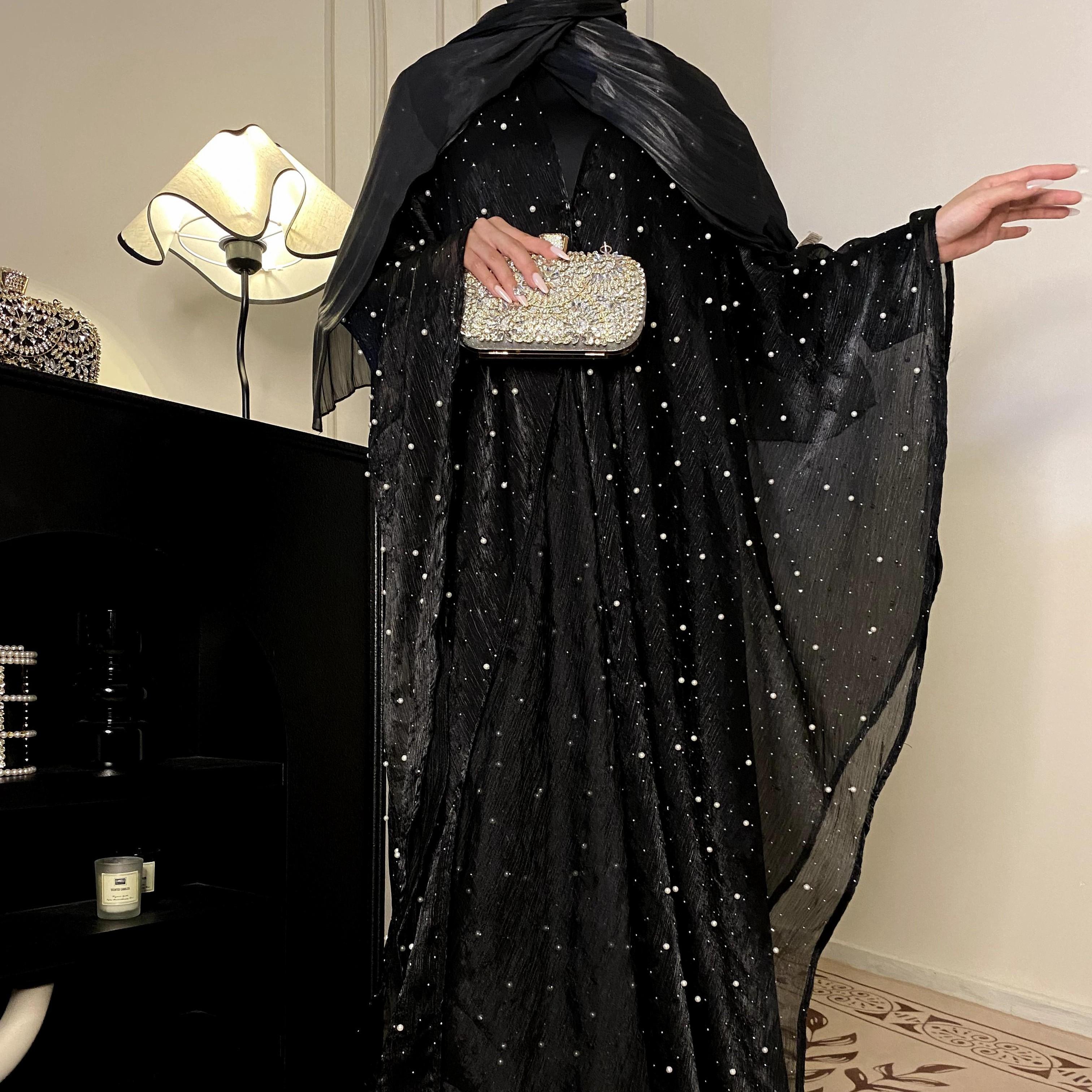 CL01 Starlight sparkling pearl abaya, two piece suit, abaya cardigan, bottoming dress Modest Beige Women Chiffon Chic【Fashionweek】 Modern
