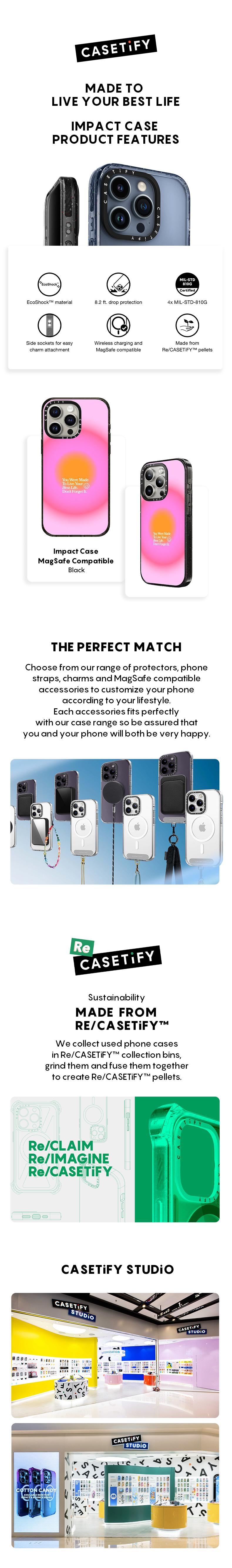 CASETiFY Made To Live Your Best Life iPhone 16/15/14/13 Series Phone Case MagSafe Impact - Black