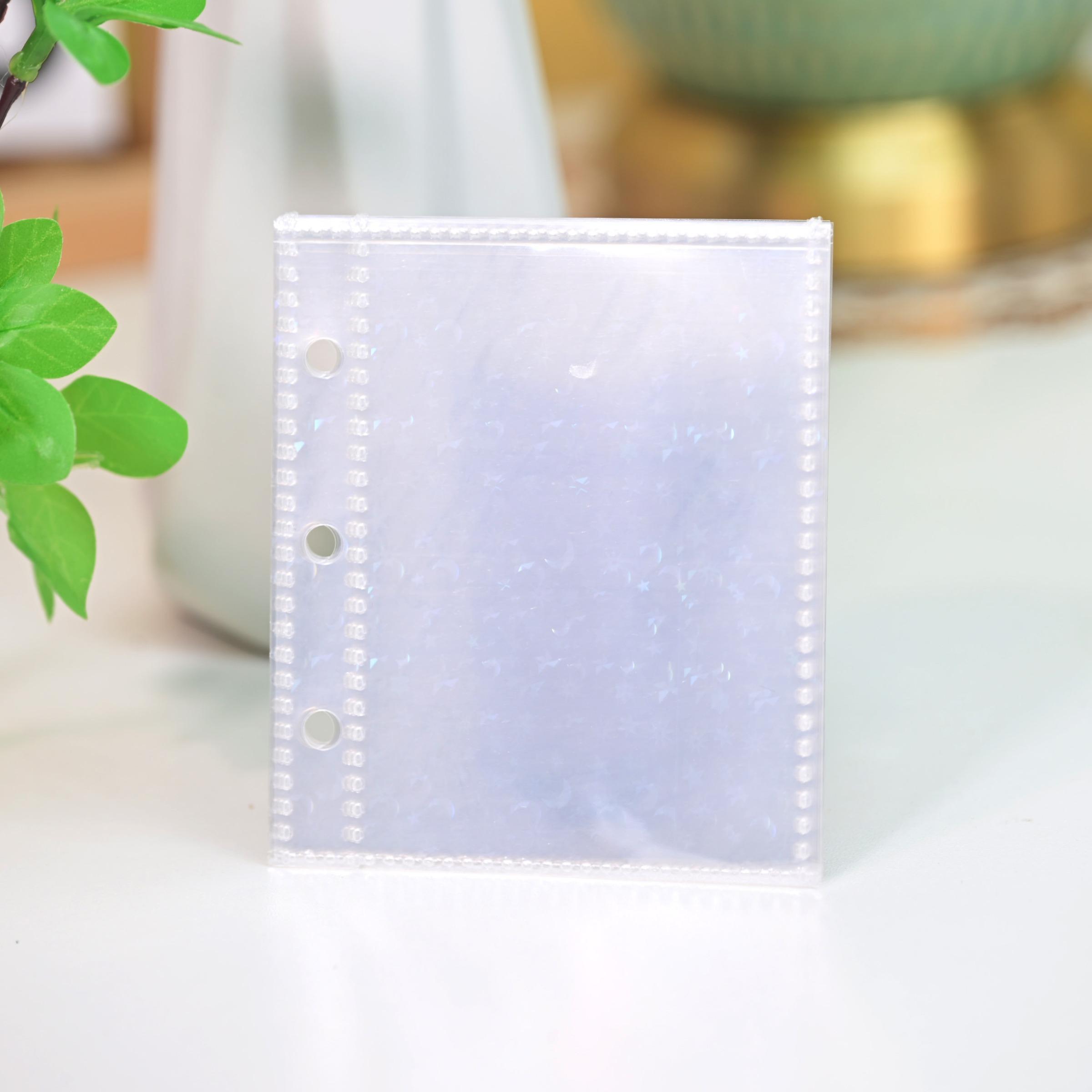 Mini Three-Hole Bound Photo Album Set, Dual Button Macaron Series Binder Cover + 10 Laser Star Single-Cell Two-Sided Pockets