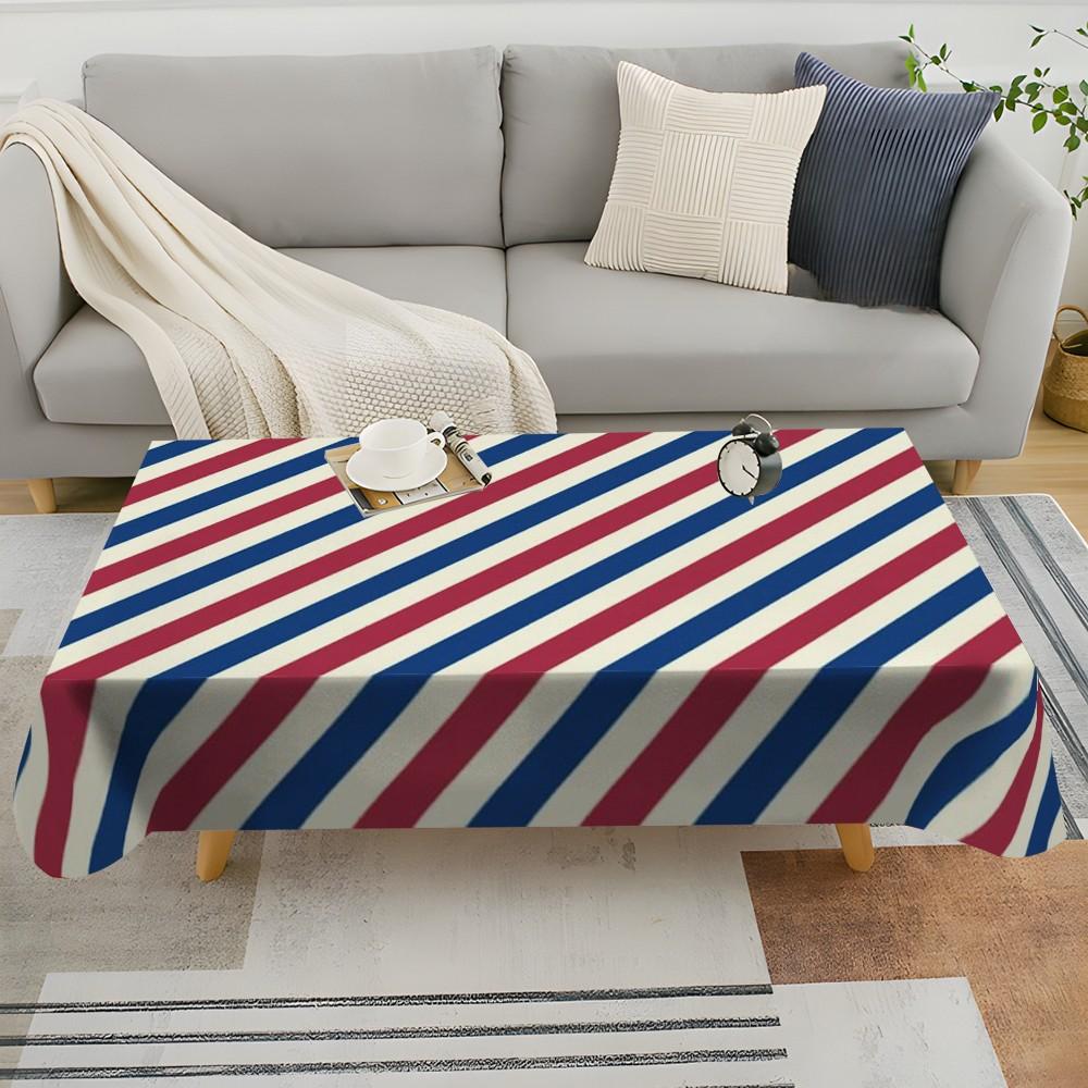 Blue Striped Tablecloth, Polyester, Washable, Kitchen Dining Outdoor Picnic Garden Party Decor