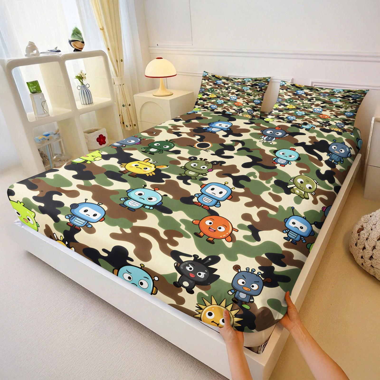 Hipster Elements Printed Bedspread 3-Piece Set With 2 Coreless Pillowcases, “A BATHING APE” Lettering and Ape Head, Soft and Comfortable Bedding