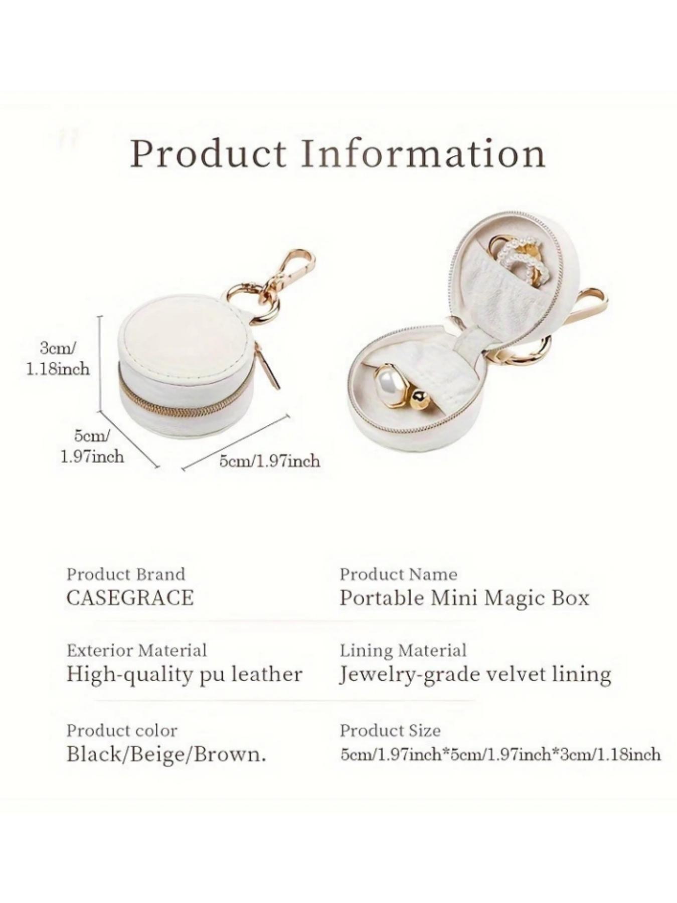 PU Leather Mini Jewelry Box Keychain, Portable Simple Accessory Holder, Travel Bag Pendant, Women's Earrings Rings Storage Case