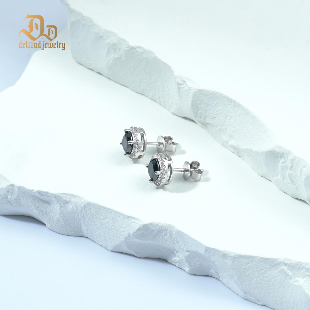 Delzzad Halo Stud Earrings VVS Black Synthetic Moissanite Stud Earrings S925 Studs Birthday Anniversary Mother's Day Christmas Gifts for Men Women