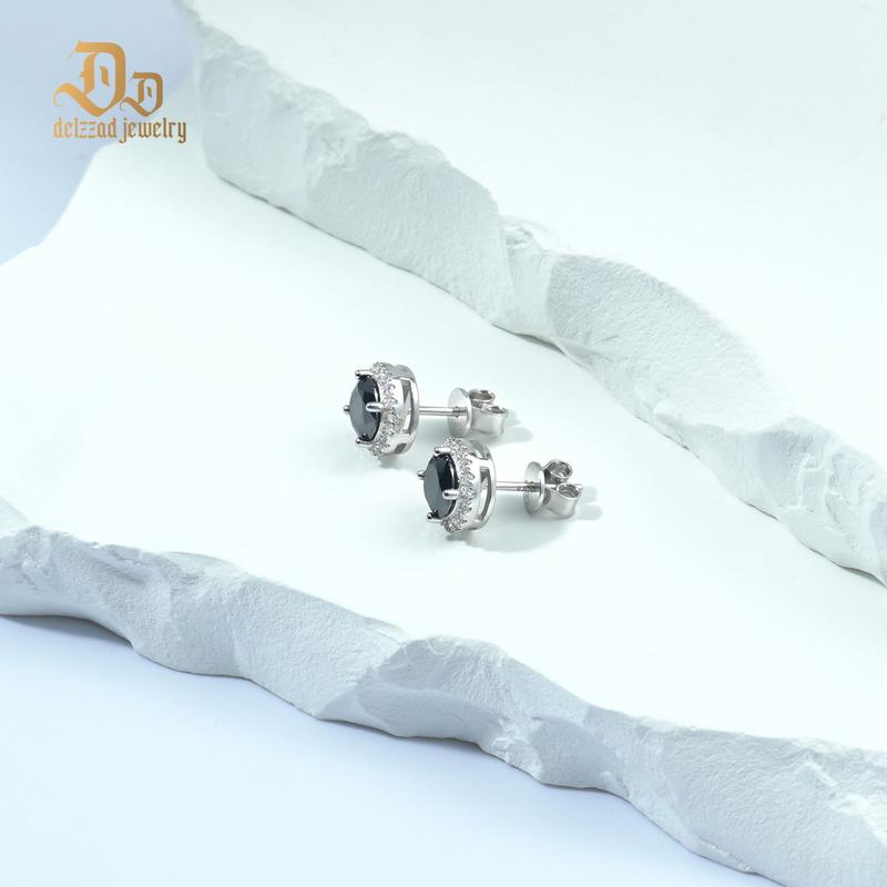 Delzzad Halo Stud Earrings VVS Black Synthetic Moissanite Stud Earrings S925 Studs Birthday Anniversary Mother's Day Christmas Gifts for Men Women