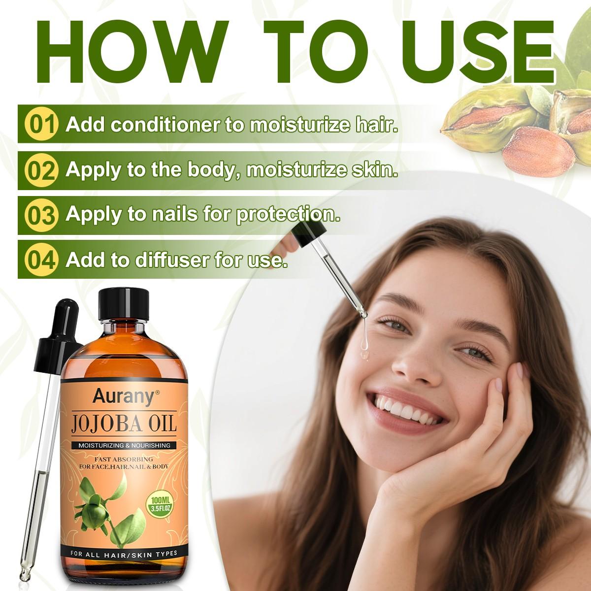 Jojoba Oil Essential Oil for Skin, Premium Grade Carrier Oil,Essential Oil For Moisturize and Relieve Dry Skin,Natural Cold Pressed Oil ,Suitable For Face,Hair,Nail and Body,Essential Oils for Diffusers for Home-100ML