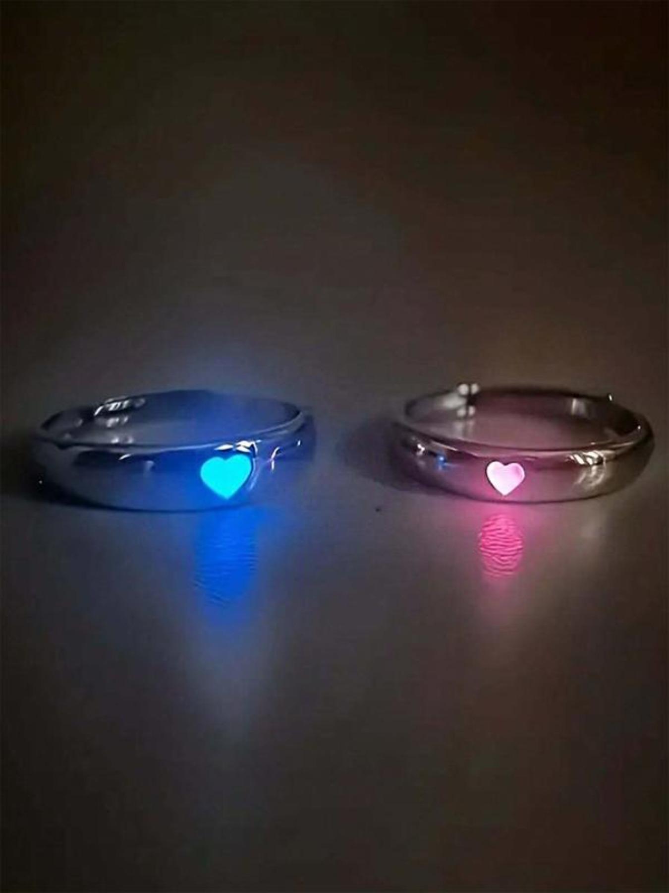 Luminous Love Couple Rings, Luminous Promise Rings, Adjustable Couple Rings, Suitable for Couples, Wedding Anniversary, Christmas, Valentine's Day Gifts for Boyfriends and Girlfriends, Wedding Promise Gifts to Light Up Romantic Night, Gift Jewelry