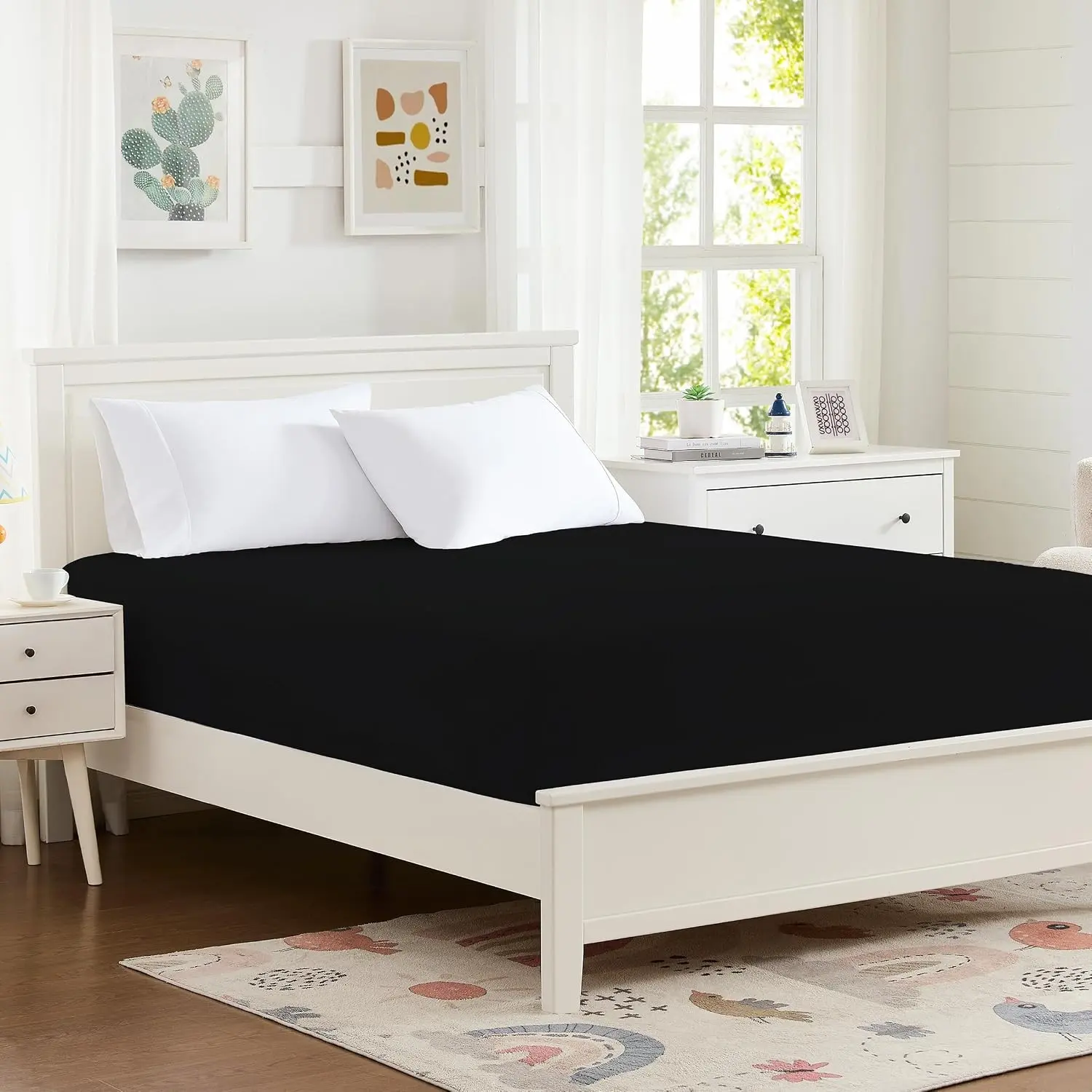 100% Microfiber King Size Fitted Sheet Only, 78x80 inches Hotel Quality Deep Pocket Bottom Sheet, Fit for 6" 8" 14" Matress, Machine Washable and Non-Fade, Snug Fit & Stay in Place,Black