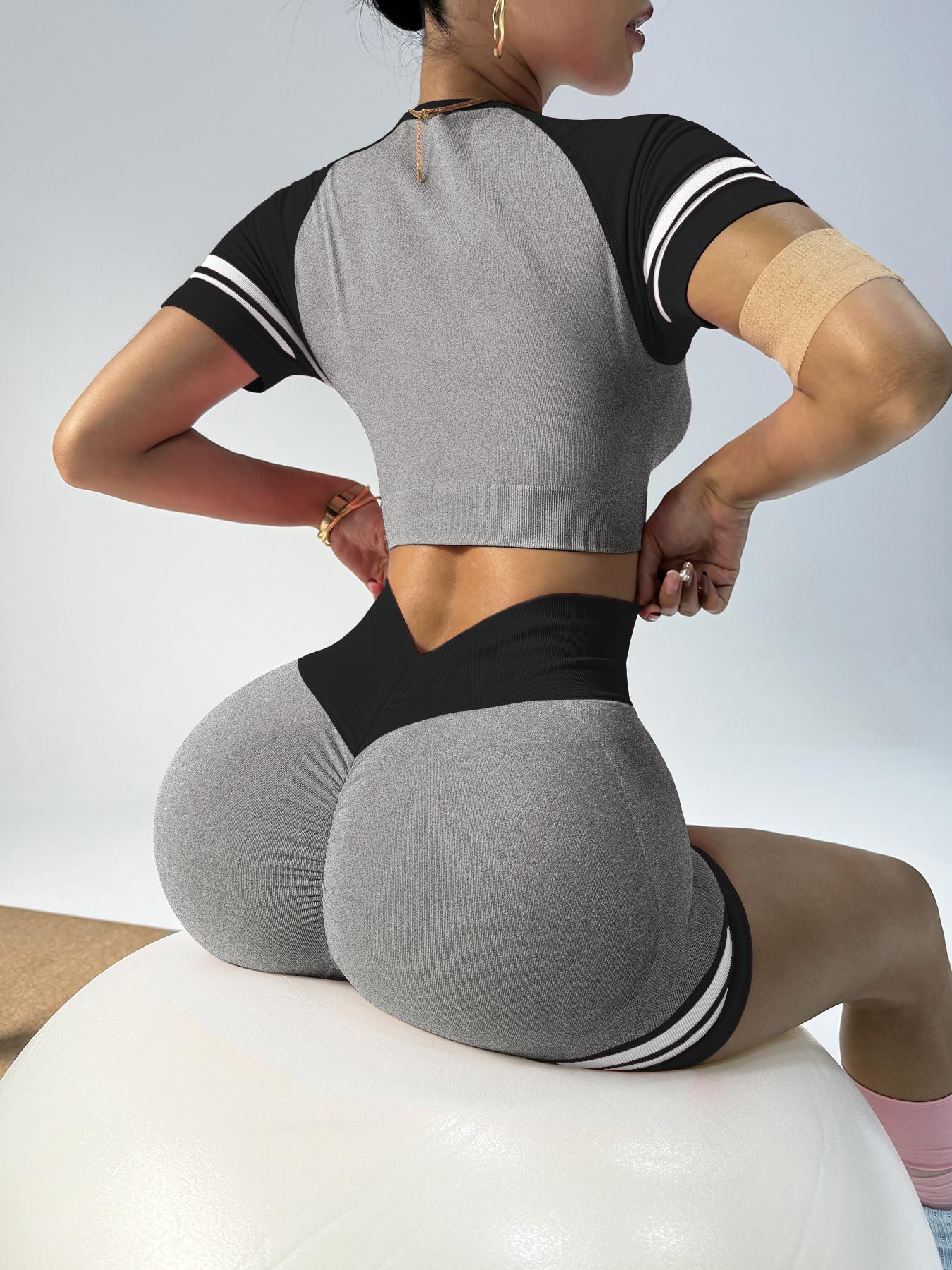 Women's Striped Print High Waist Gym, Sporty Breathable Comfortable High Stretch Yoga Shorts, Ladies Sportswear for Indoor Outdoor Wear Gym Fitness Shorts