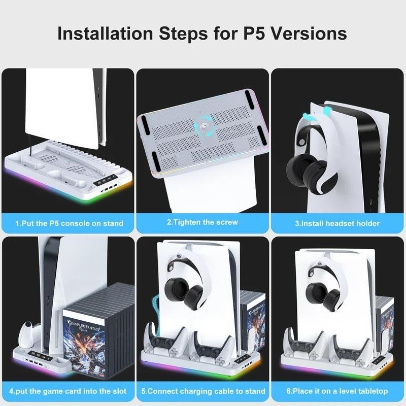 2026 Upgraded Cooling Station for PS5/Slim Console with Dual PS 5 Controller Charger,Dual Tubor Fan,3 USB Hubs