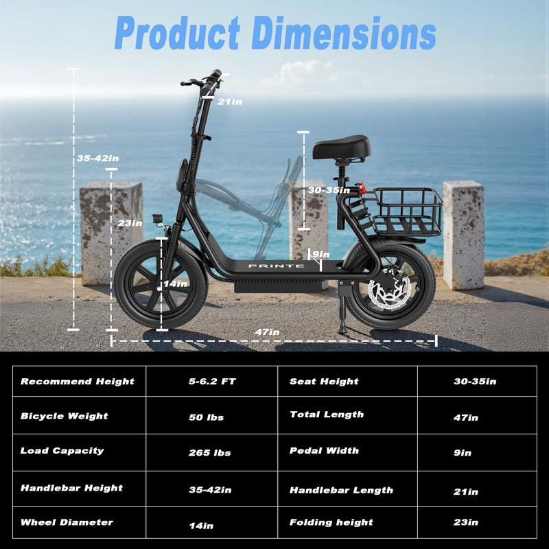 Electric Scooter, Top Speed 22 MPH, Rear Disc Brake + Electronic Brake,14 inch Inflatable Tires,E Scooter with Seat for Adults