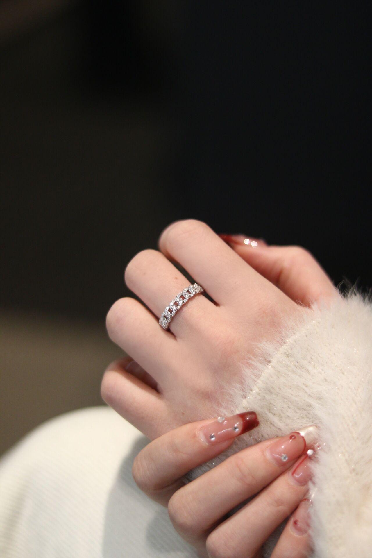 【#288 Cuban Band】Full Synthetic Moissanite Link Chain Ring Band in 925 Sterling Silver 【#288 Cuban Band】Full Synthetic Moissanite Link Chain Ring Band in 925 Sterling Silver