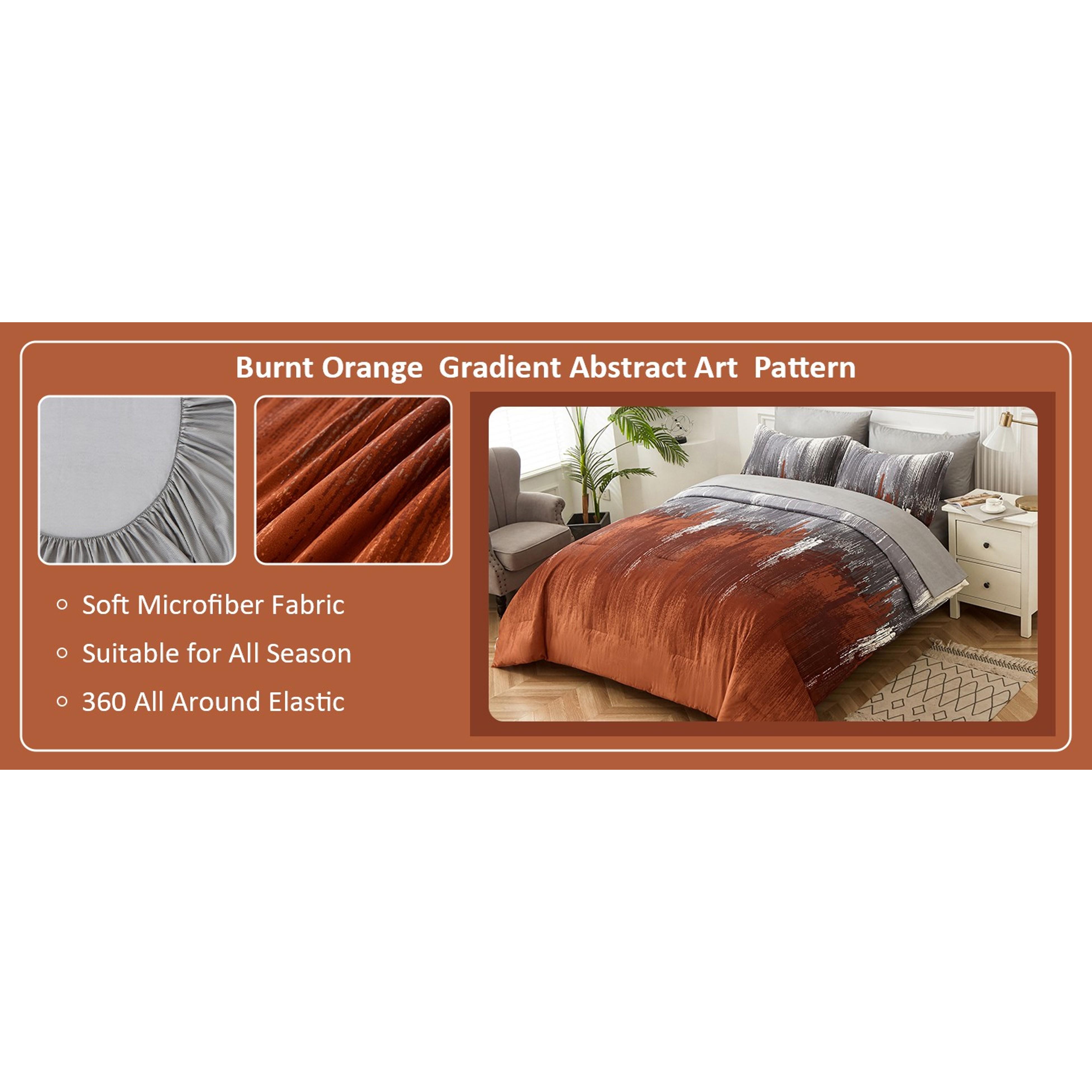 Comforter Set Queen, Burnt Orange 7 Pieces Bed in a Bag Abstract Gradient Terracotta Bedding Set with Comforter, Flat Sheet, Fitted Sheet, Pillow Shams, Pillowcases