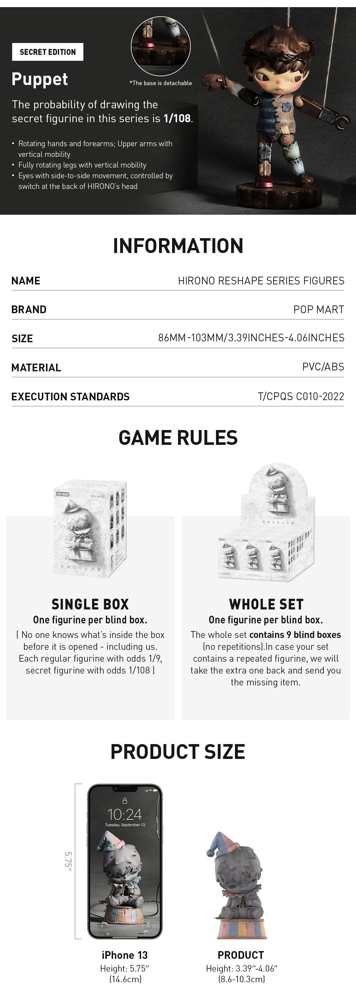 POP MART HIRONO Reshape Series Figures, Blind Box, Mystery Box