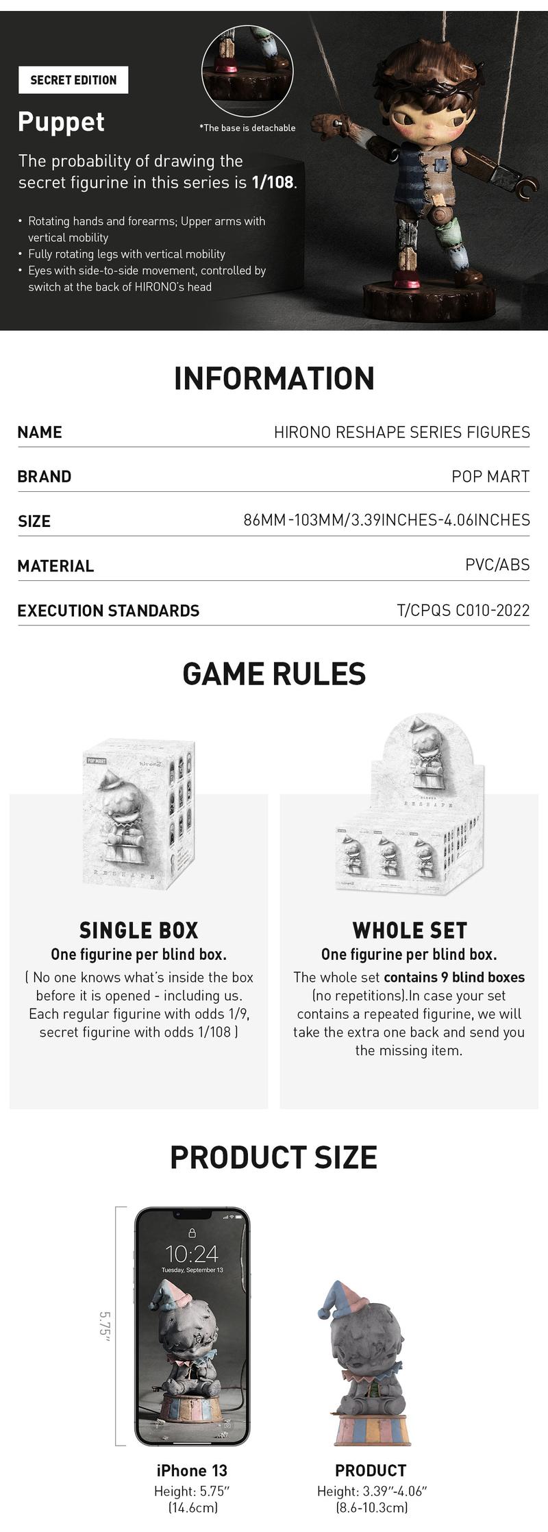 POP MART HIRONO Reshape Series Figures, Blind Box, Mystery Box