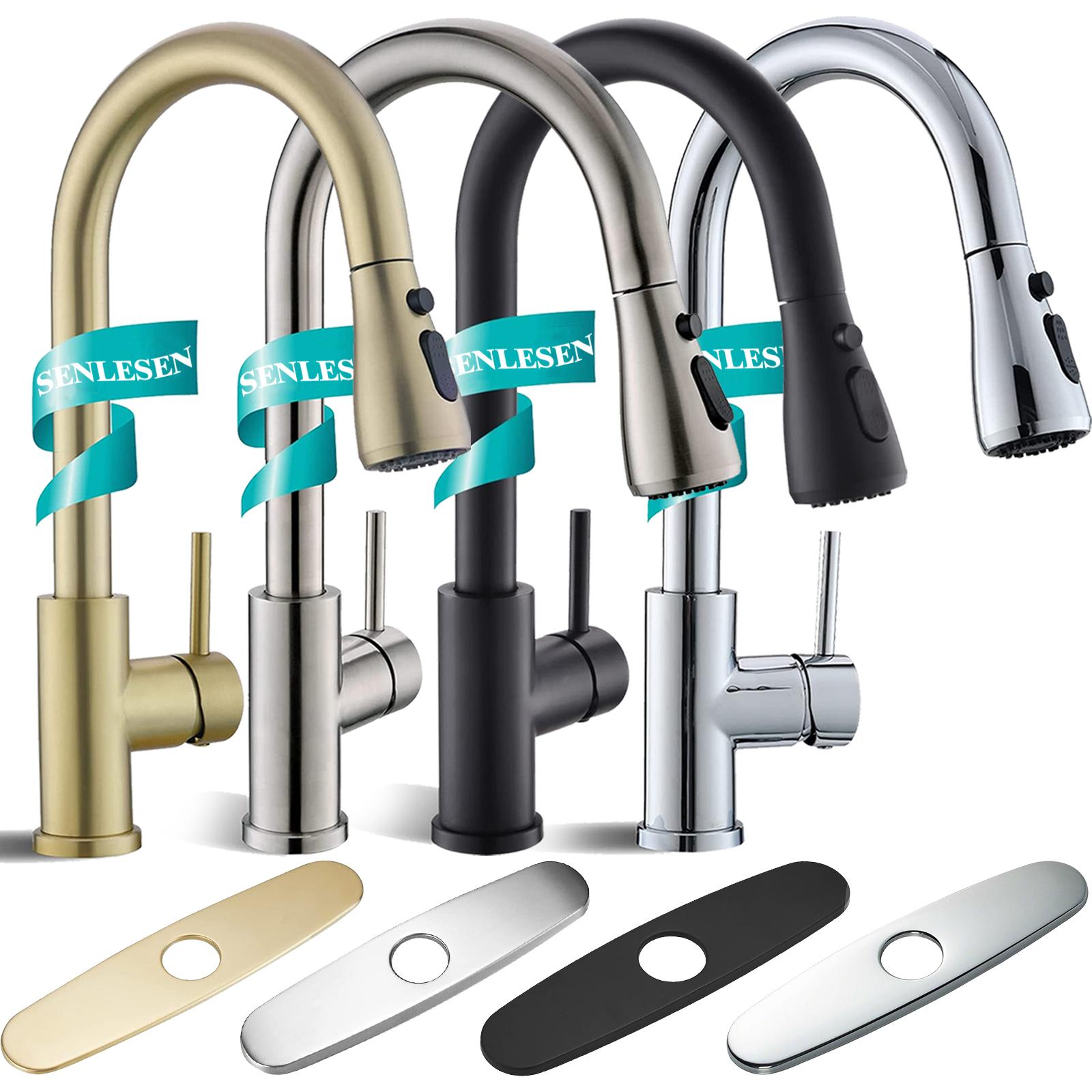 Senlesen Kitchen Faucet with Pull Down Spray Brushed Nickel Single Handle Commercial Kitchen Sink Faucet High Arc Faucet 1or 3 Holes Deck Mount with Cover plate, Suitable for Farmhouse Camper Laundry Rv Bar