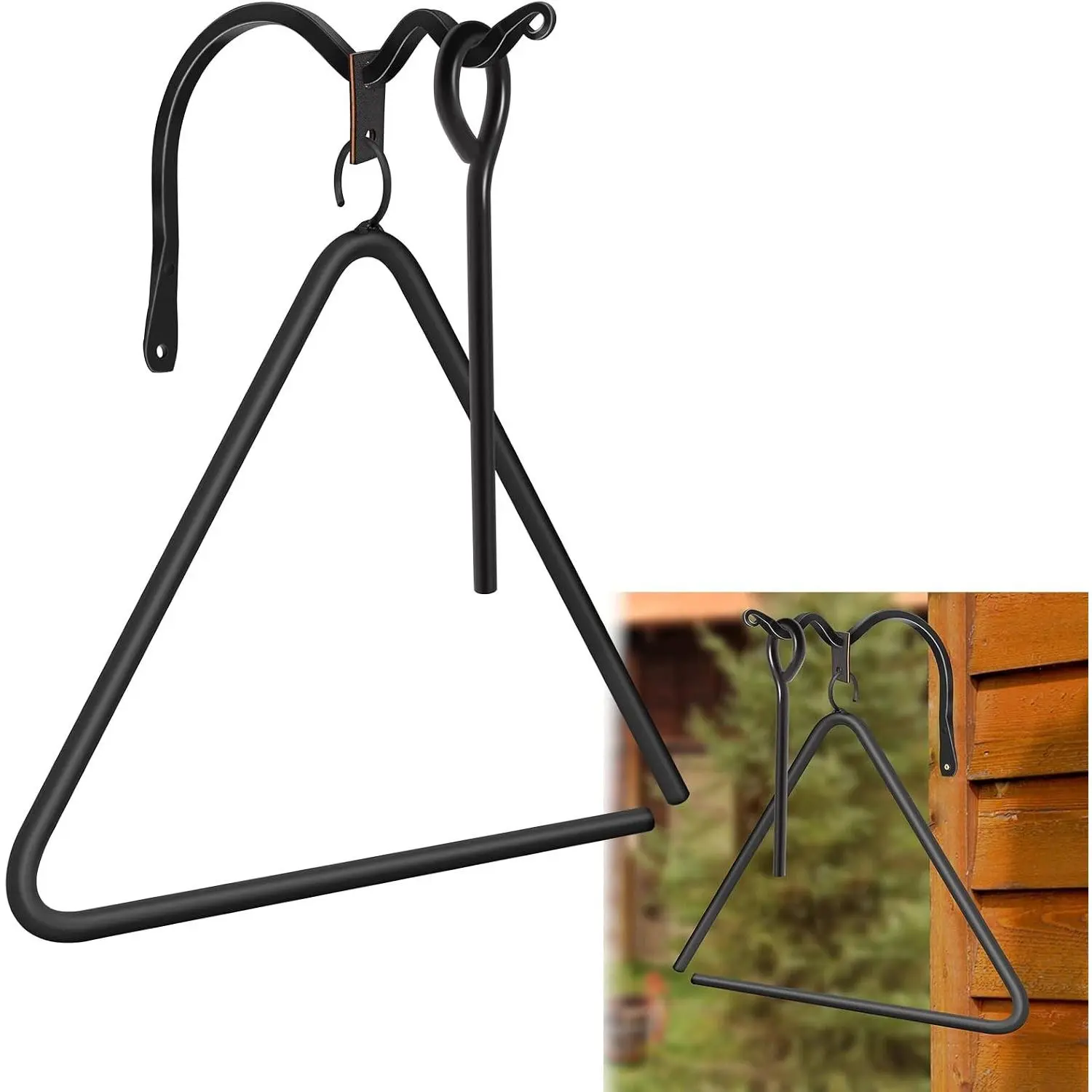 12 Inch Triangle Dinner Bell - Iron Triangle Chime with Striker & Wall Bracket Mounts - Outdoor/Indoor Triangle Bell